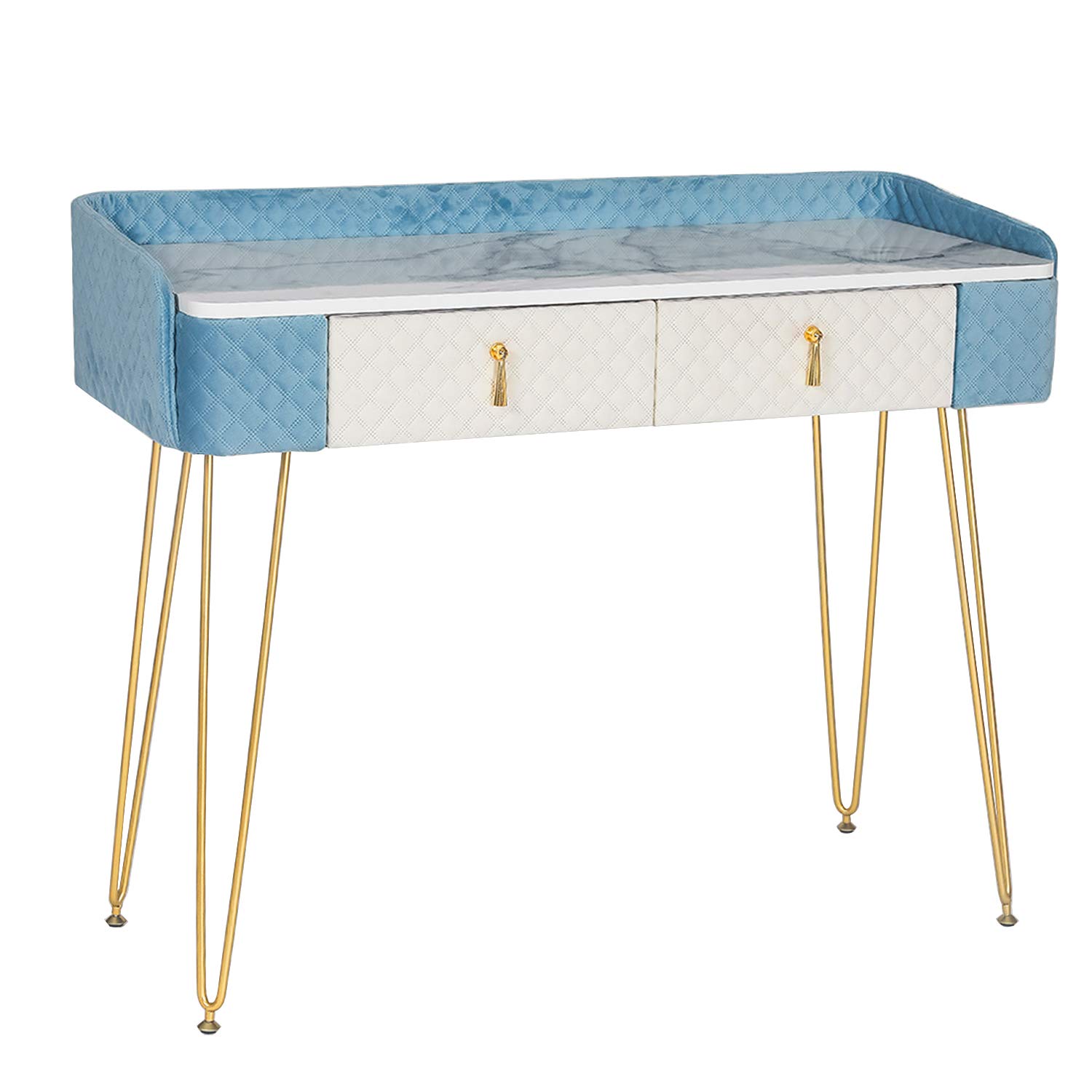 Stylish Vanity Table with 2 Drawers & Storage Organizer - Modern Makeup Dressing Desk for Women & Girls (Blue) | Perfect for Bedroom, Bathroom & Dorm Room Beauty Setup