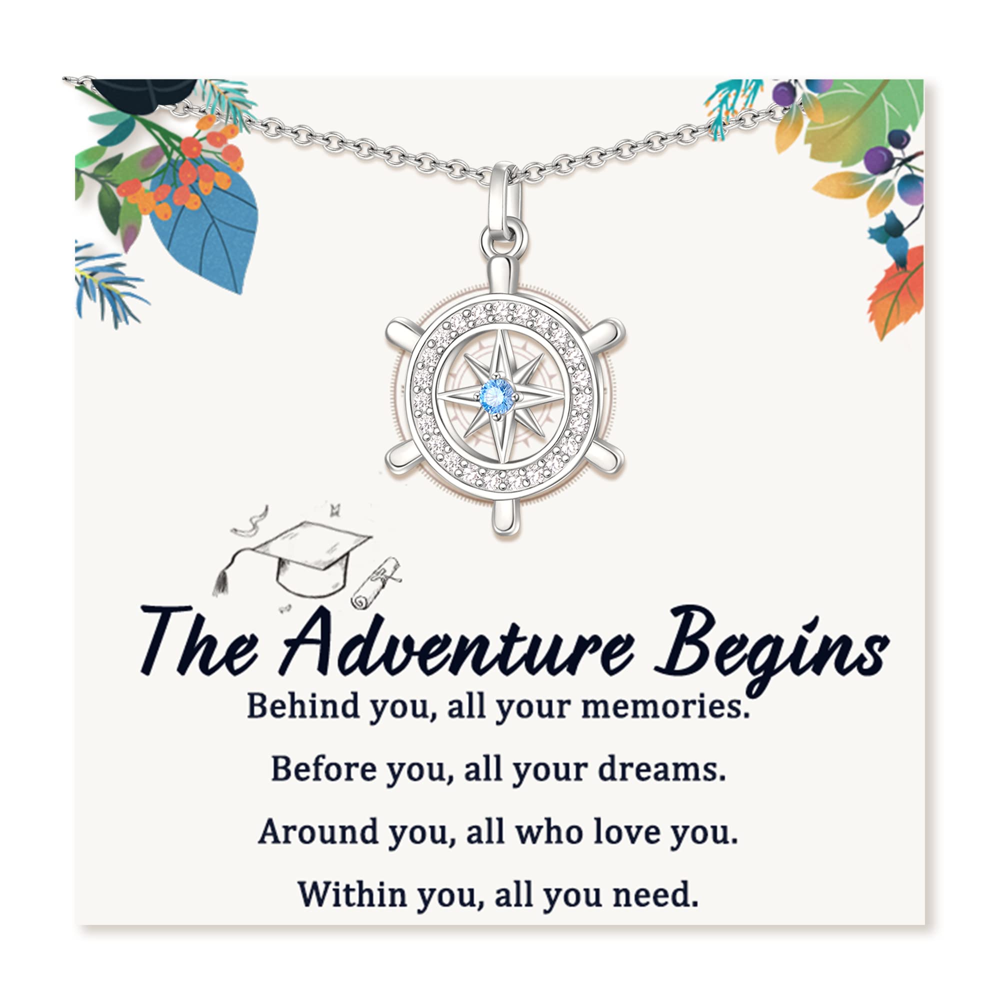 Rotating Compass Necklace for Women - High School & College Graduation Gift for Her, Daughter, Sister, Best Friend - Perfect for Travel, Adventure & Daily Wear