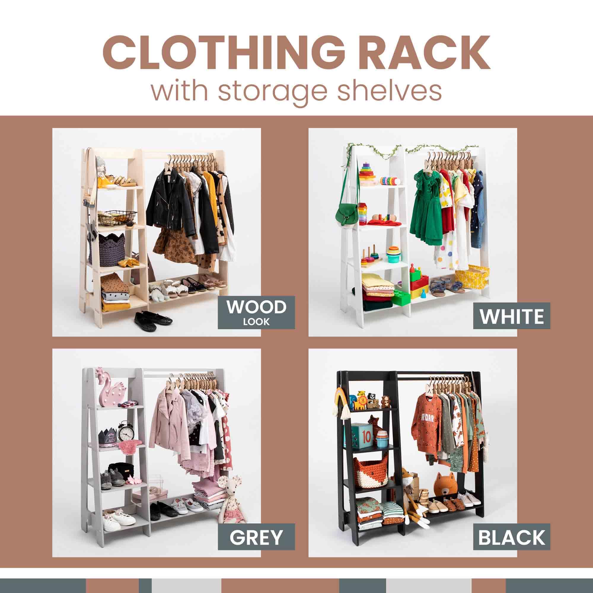Montessori Kids Clothes Rack - Adjustable Toddler Wardrobe for Dress-Up & Playroom Organization - Perfect for Home, Daycare & Retail Display - Sturdy Wooden Hanger for Children's Clothing Storage