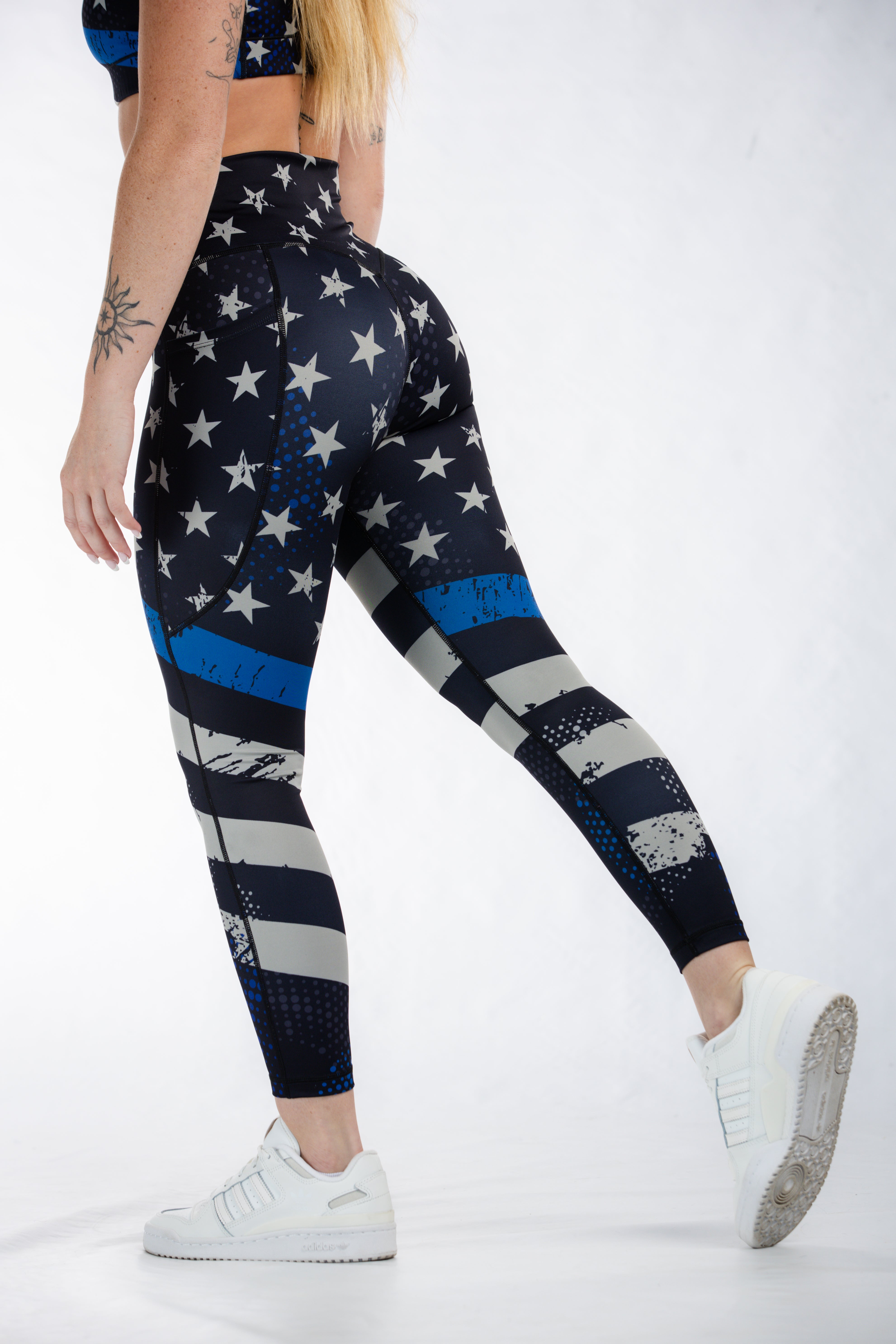 Empowered Leggings for Women - High Waist Yoga Pants with Blue Line Design | Perfect for Workout, Running & Casual Wear