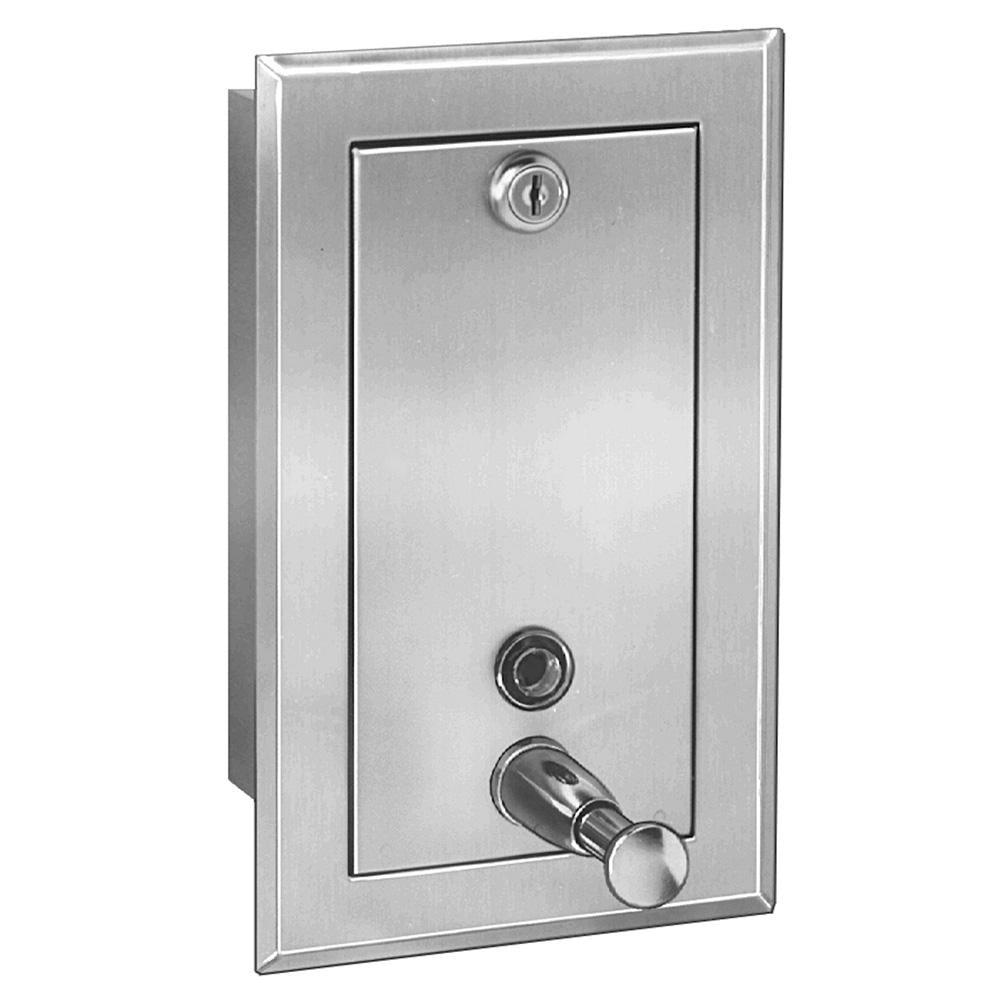 Bradley 644 0000 Standard Series 40 oz. Recessed Wall Mount Soap Dispenser - Satin Finish for Commercial Restrooms & Public Washrooms