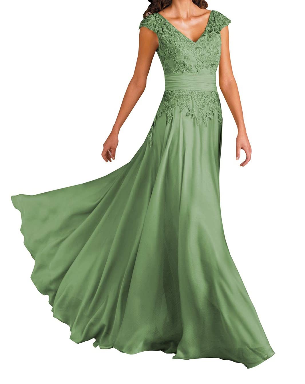 Elegant Short Sleeve Lace V-Neck Chiffon Mother of The Bride Dress - Wedding Guest Formal Evening Gown for Special Occasions & Party Events