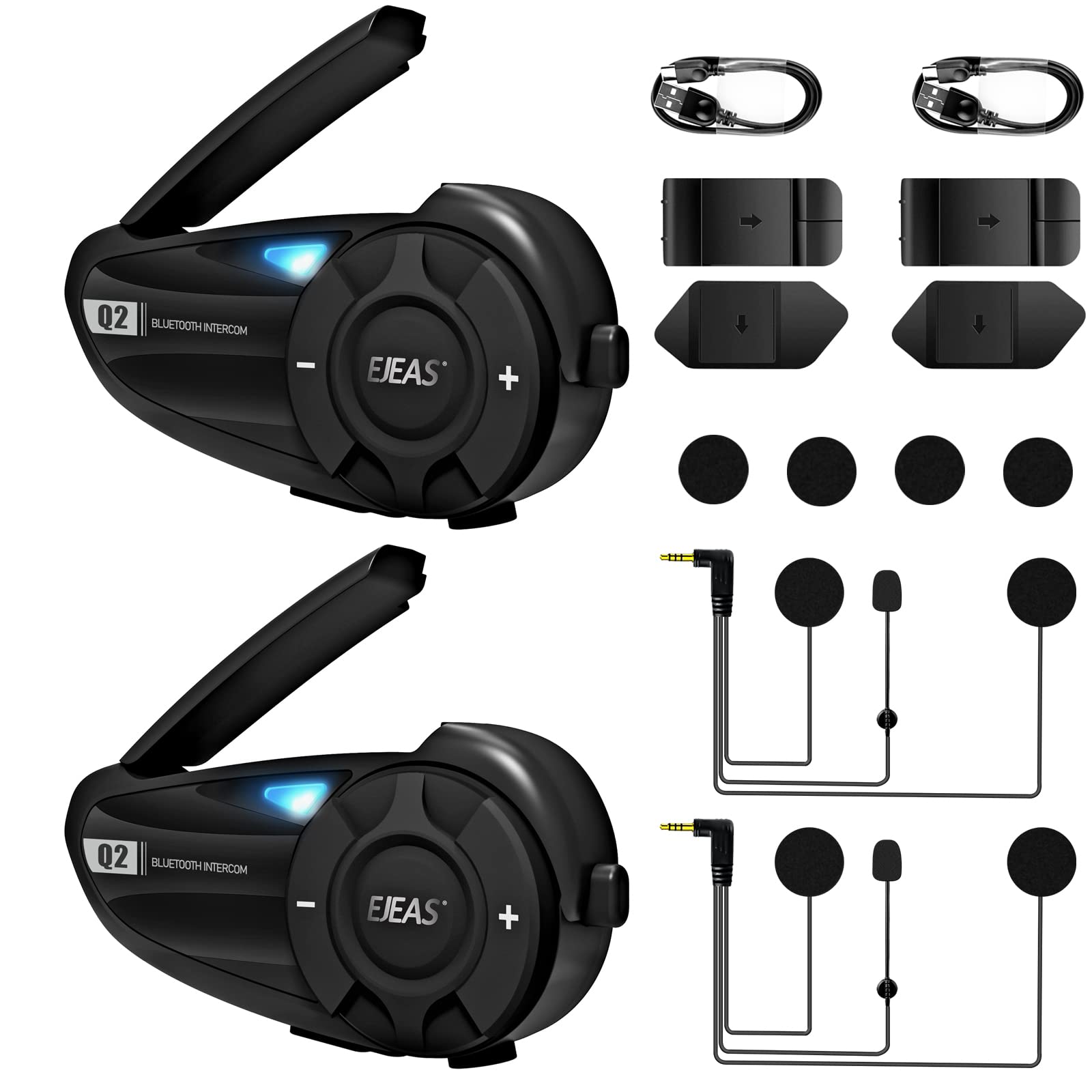 2022 Upgraded Q2 Motorcycle Helmet Bluetooth Headset - Dual Pack for Riders with Crystal Clear 800M Wireless Intercom, Quick Pairing & Noise Cancellation - Perfect for Couple Motorcycling, Skiing, Snowboarding & Outdoor Adventures