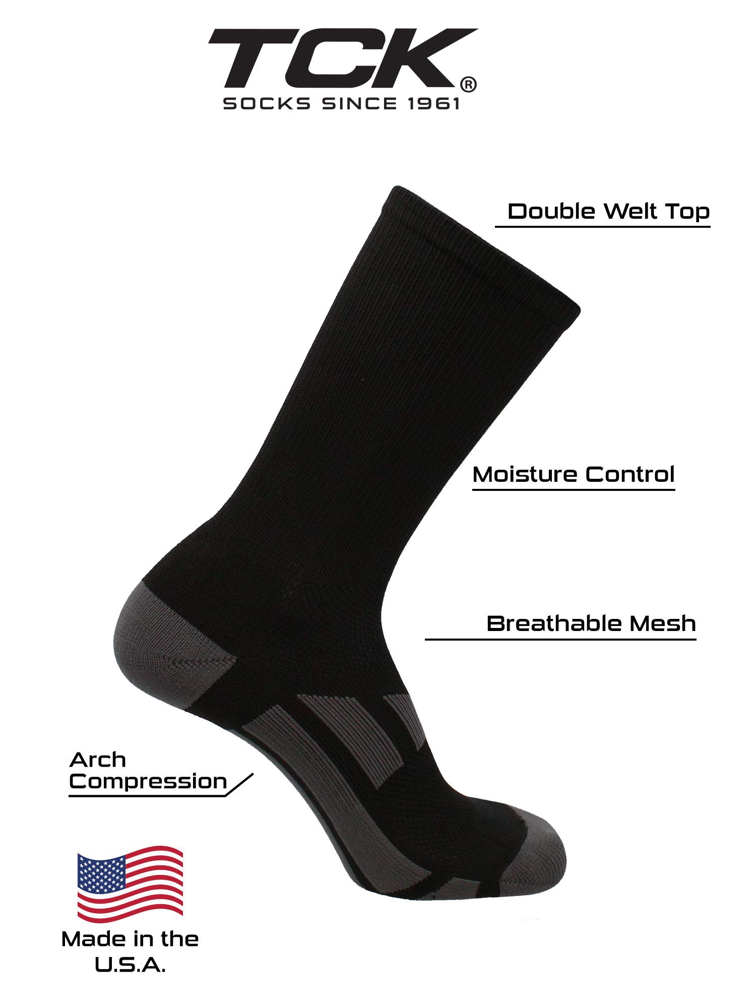 TCK Solid Performance 2.0 Crew Socks - Premium Athletic Socks for Men, Women, Boys & Girls - Breathable Running Socks for Sports, Gym & Everyday Comfort