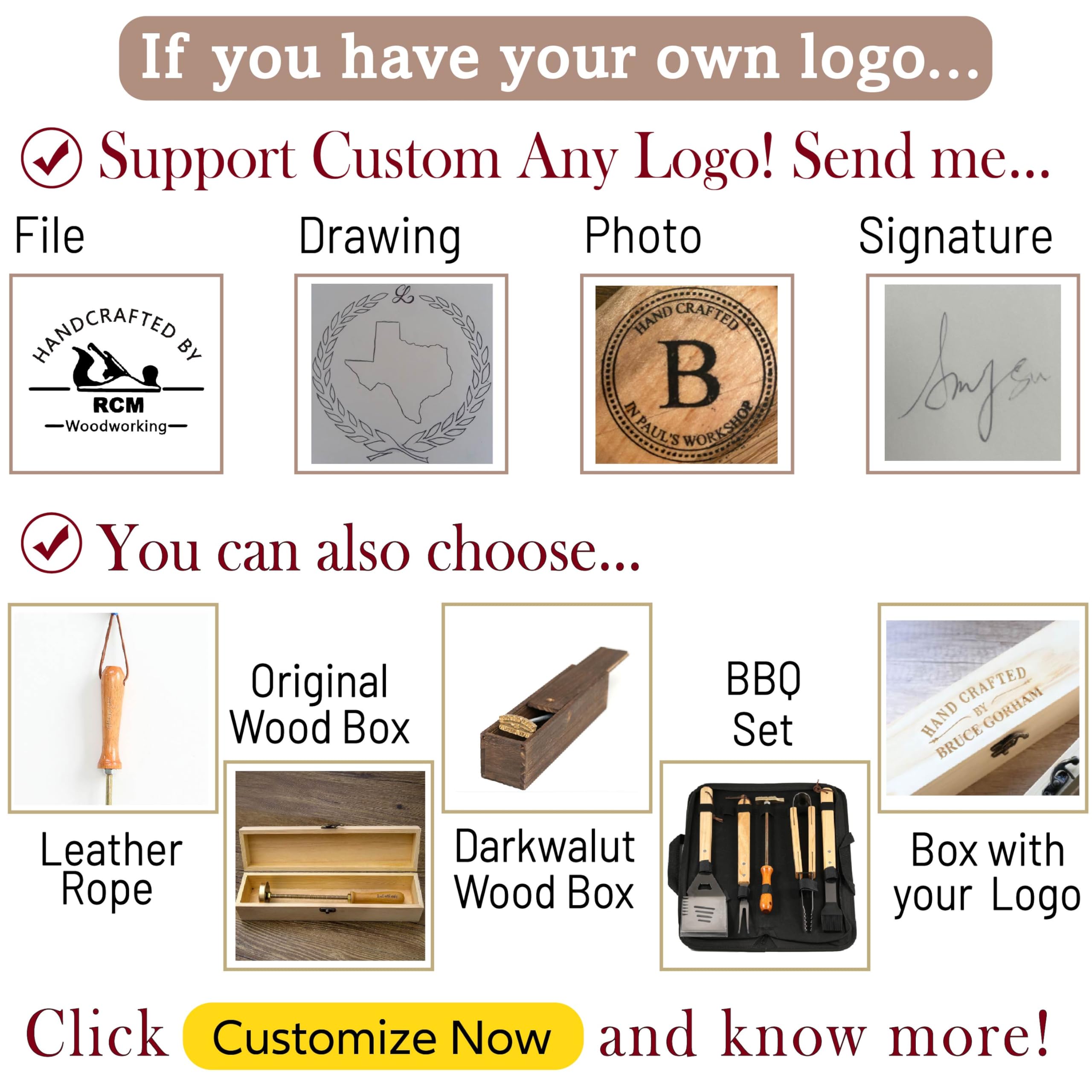 Custom Logo Wood Branding Iron - Handcrafted Leather & Wood Stamp Tool - 1.5