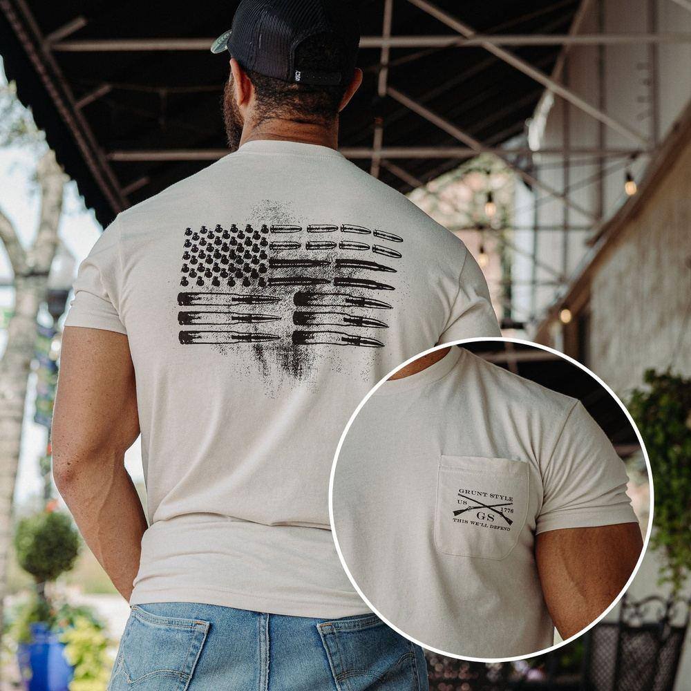 Men's Ammo Flag Pocket T-Shirt - Patriotic Military Style Casual Tee for Everyday Wear & Outdoor Activities