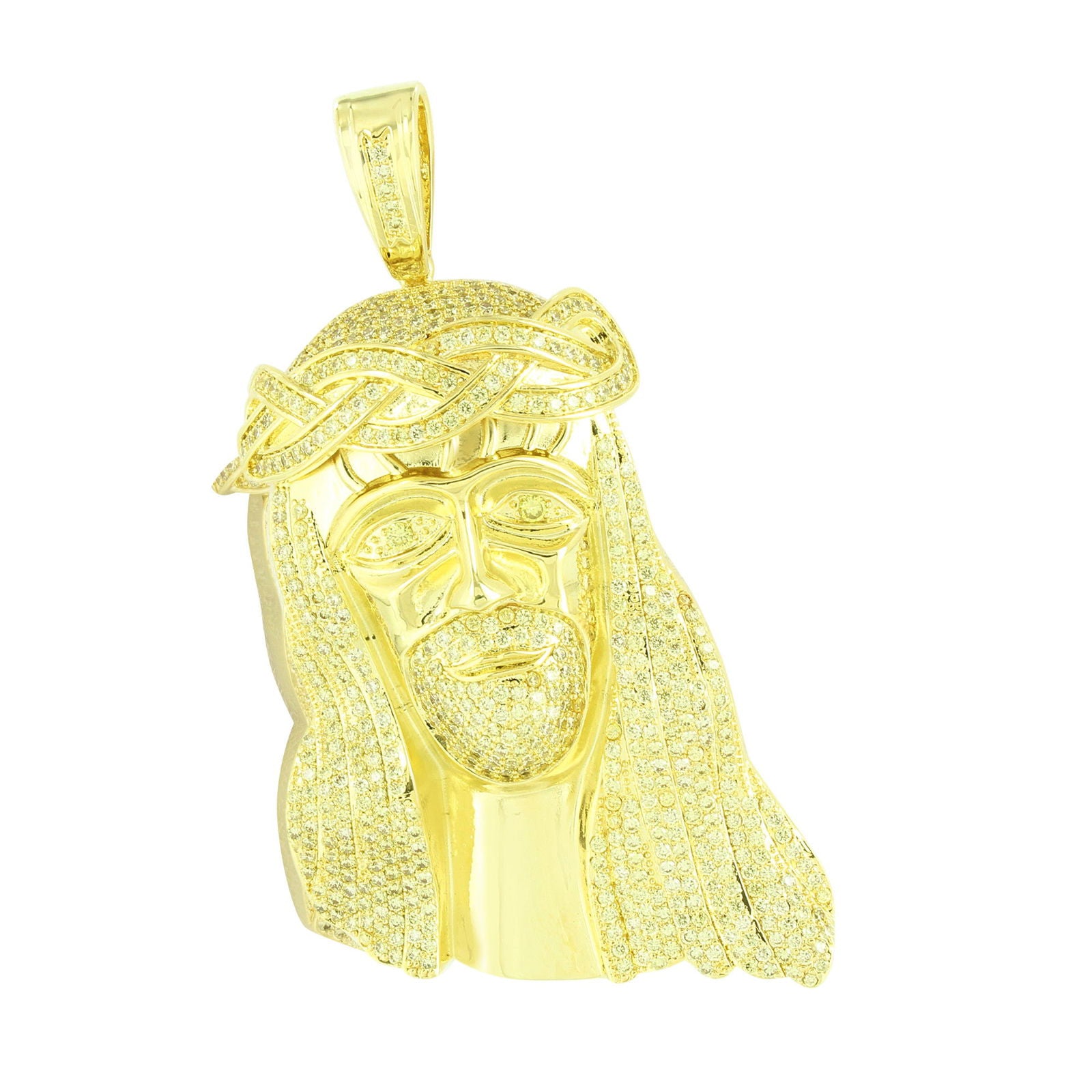 Custom Jesus Face Pendant Charm with Yellow Lab Diamonds for Men - Religious Jewelry Gift for Baptism, Confirmation & Christian Faith Expression