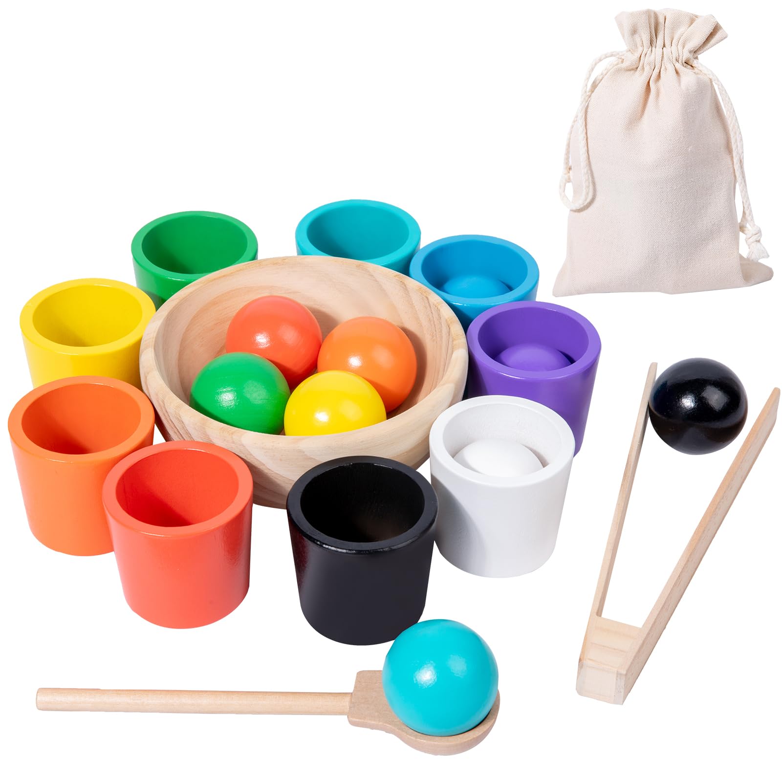 Montessori Wooden Balls and Cups Color Sorting Toy - Educational Pairing Game Set for Toddlers & Kids - Perfect for Preschool Learning, Fine Motor Skills Development & Sensory Play
