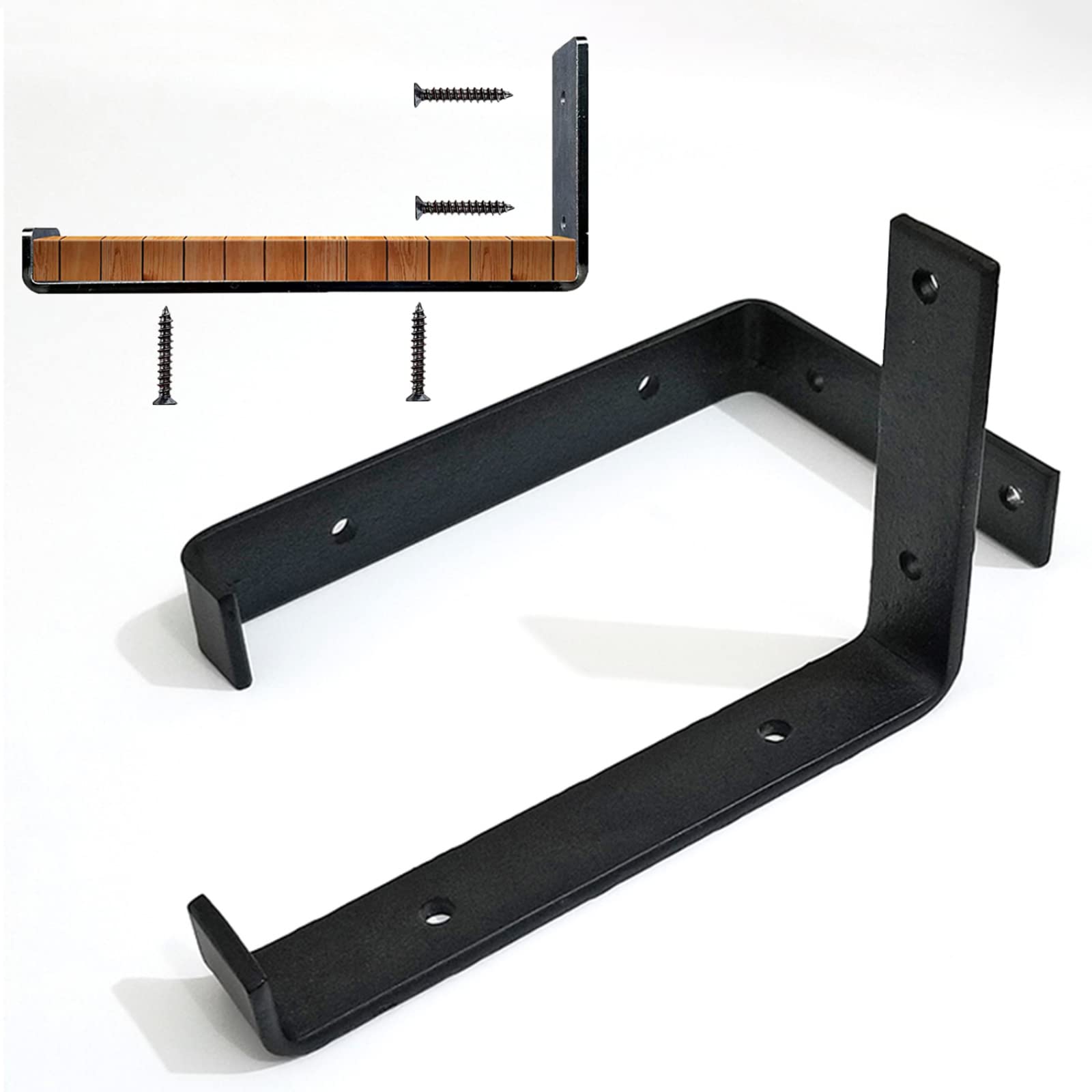 12 Inch Heavy Duty Metal Shelf Brackets (2 Pack) - Industrial Wall Mounted Shelving Supports with Lip for DIY Floating Shelves - Includes Screws - Black (25cm/9.8 Inch) - Perfect for Garage Storage, Closet Organization & Home Office Shelving