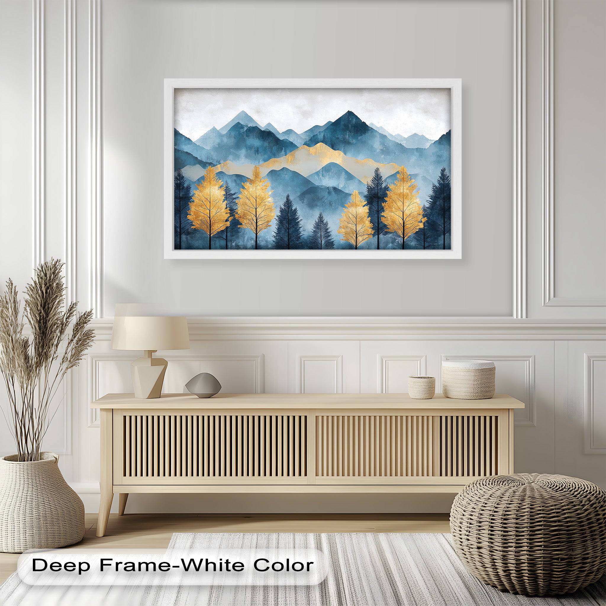 Blue and Gold Watercolor Mountain Landscape Art - Stunning Oil Paintings for Home Decor, Office Wall Art & Gift Ideas | Handmade Canvas Painting