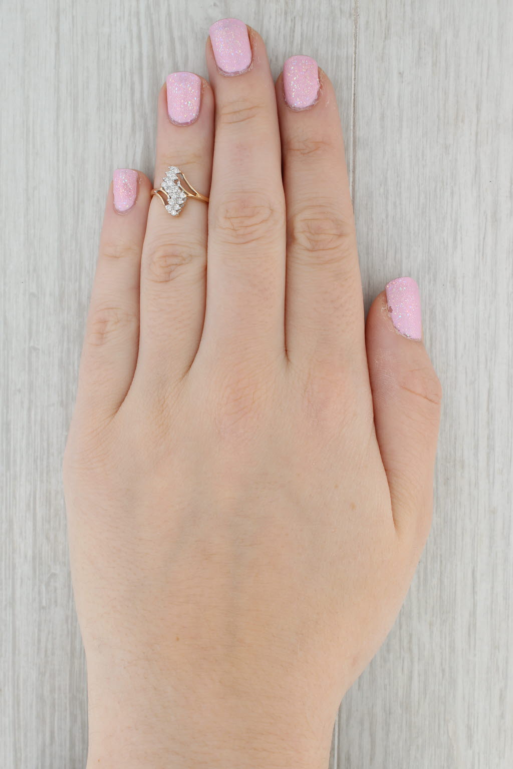 0.15ctw Diamond Cluster Ring in 14k Yellow Gold - Size 4.5 Bypass Design for Women | Elegant Wedding, Engagement, Anniversary Gift for Her | Perfect for Special Occasions & Everyday Wear