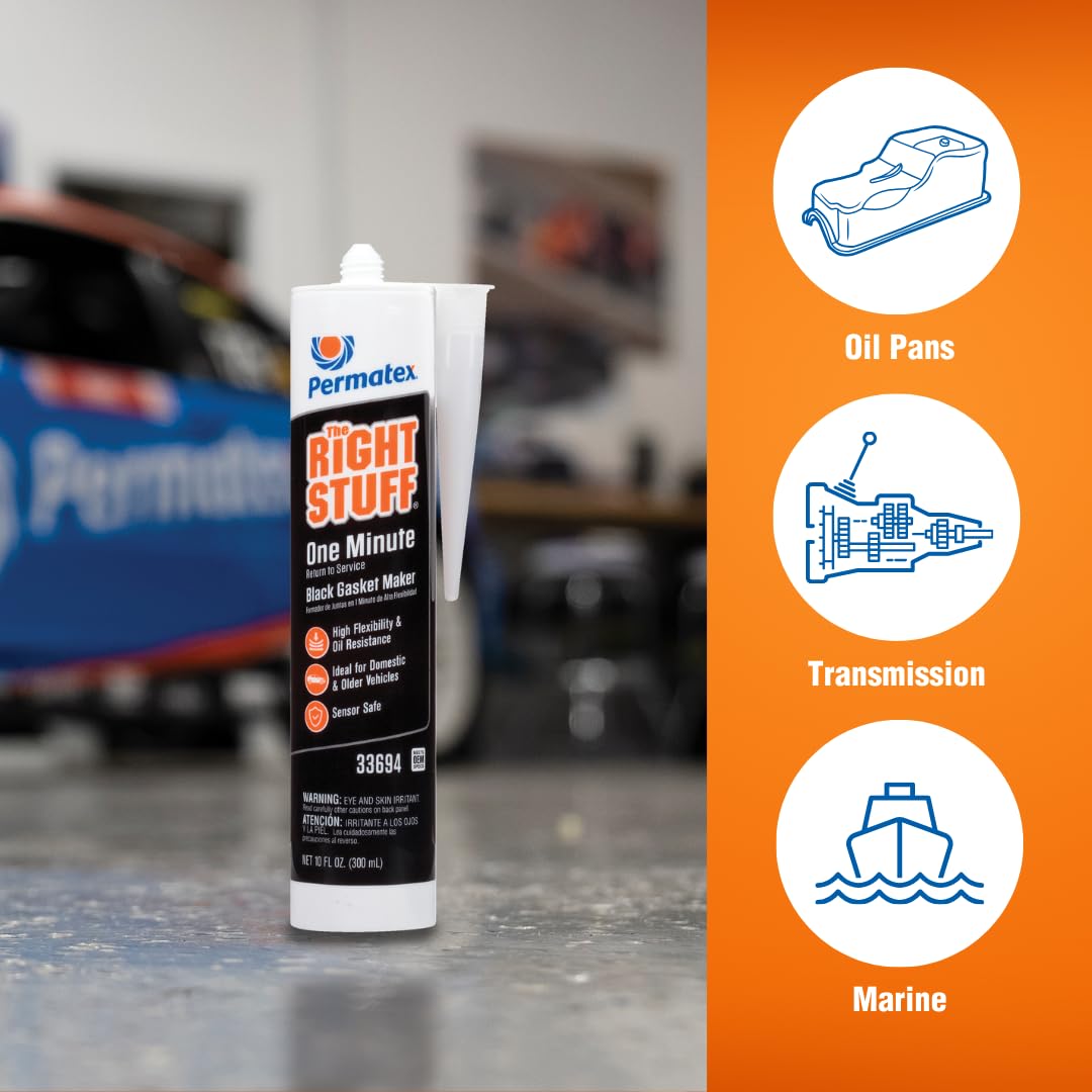 Permatex 33694 The Right Stuff 1 Minute Gasket Maker - Fast Setting High Flexibility Sealant (10.1 oz) - Ideal for Automotive, Marine & Industrial Gasket Repairs & Sealing Applications