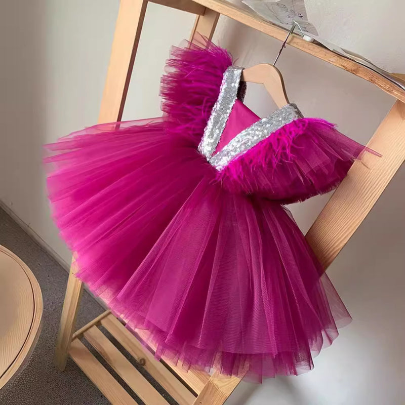 Adorable Purple V-Neck Butterfly Sleeve Double Layer Mesh Dress for Baby Girls - Toddler Princess Birthday Party Dress | Perfect for Special Occasions, Photo Shoots & First Birthday Celebrations