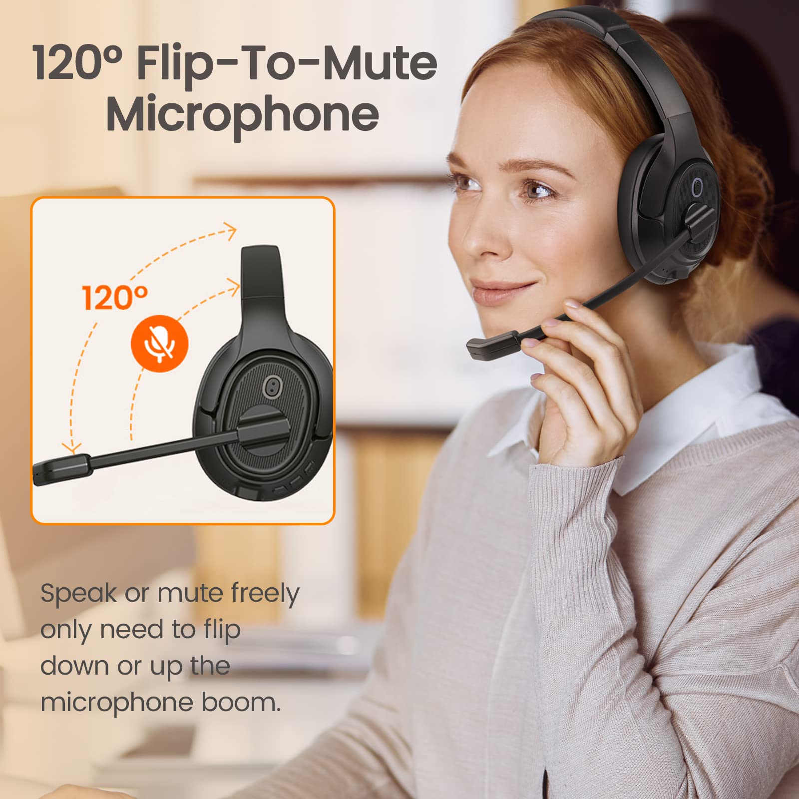 EKSA Wireless Bluetooth 5.0 Headset with AI Noise Cancelling Microphone - Comfortable Over-Ear Headphones for Work, PC, Laptop, Zoom Meetings & Office Calls - Perfect for Remote Work, Gaming & Online Classes