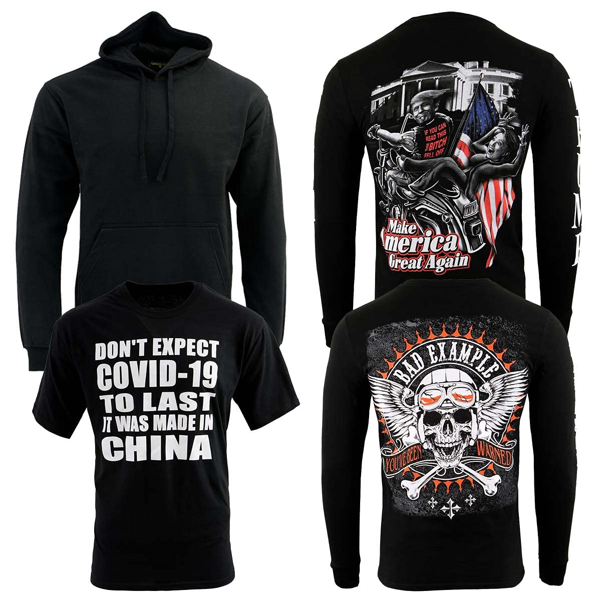 Biker Clothing Co. Men's Motorcycle Apparel Bundle - Short Sleeve, Long Sleeve & Hoodie for Riding, Travel & Casual Wear