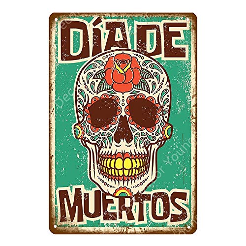 Vintage Mexican Sugar Skull Metal Sign - 8x12 Inch Retro Iron Wall Art for Home, Bar, Cafe & Kitchen Decor - Perfect for Day of the Dead Party, Halloween & Día de Muertos Celebration