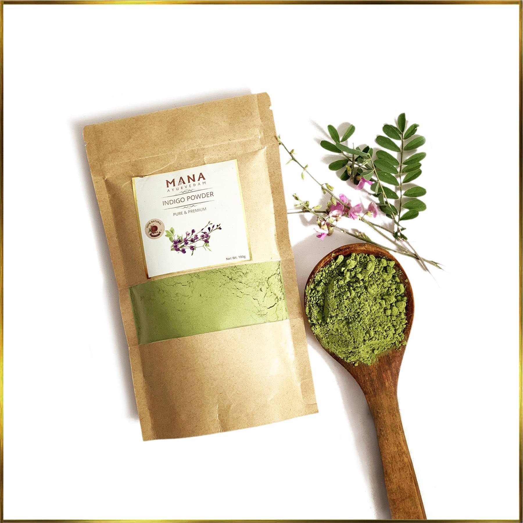 MANA AYURVEDAM INDIGO POWDER | 100% Natural Herbal Hair Dye for Gray Coverage | 100g | Chemical-Free Hair Color for Men & Women | Perfect for Home Hair Coloring & Ayurvedic Hair Care