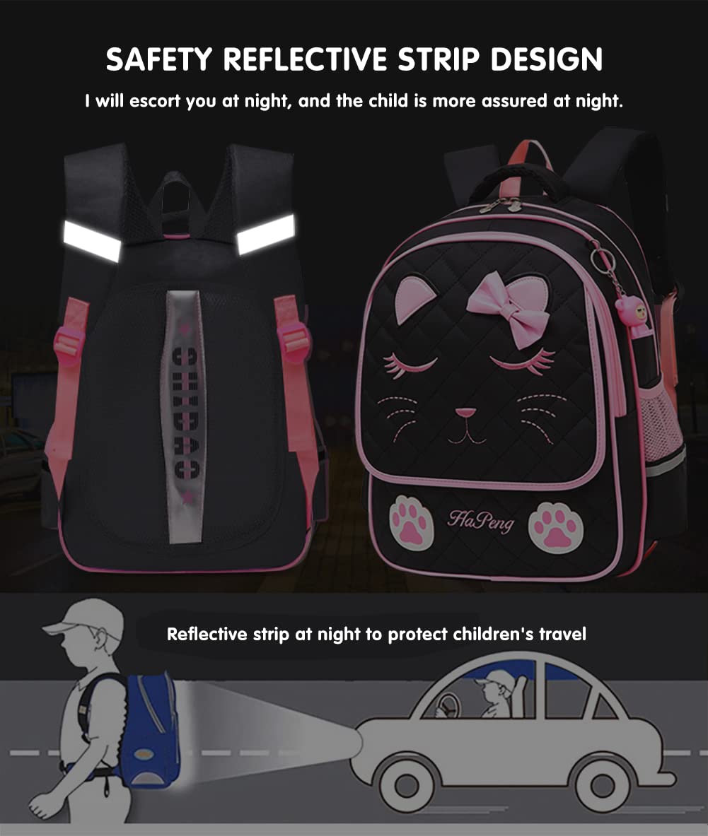 MCWTH Cute Cat Face Backpack for Girls - Stylish Elementary School Bookbag, Durable Daypack for Teens (Black) - Perfect for School, Travel & Daily Use