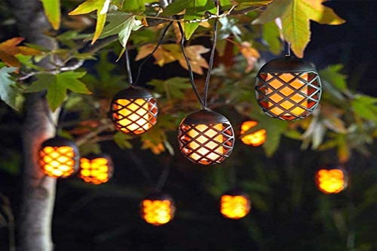 Solar Powered Cool Flame String Lights - 10 LED Bulbs, Black Outdoor Decorative Lights for Garden, Patio, and Backyard Decor | Weatherproof & Energy Efficient