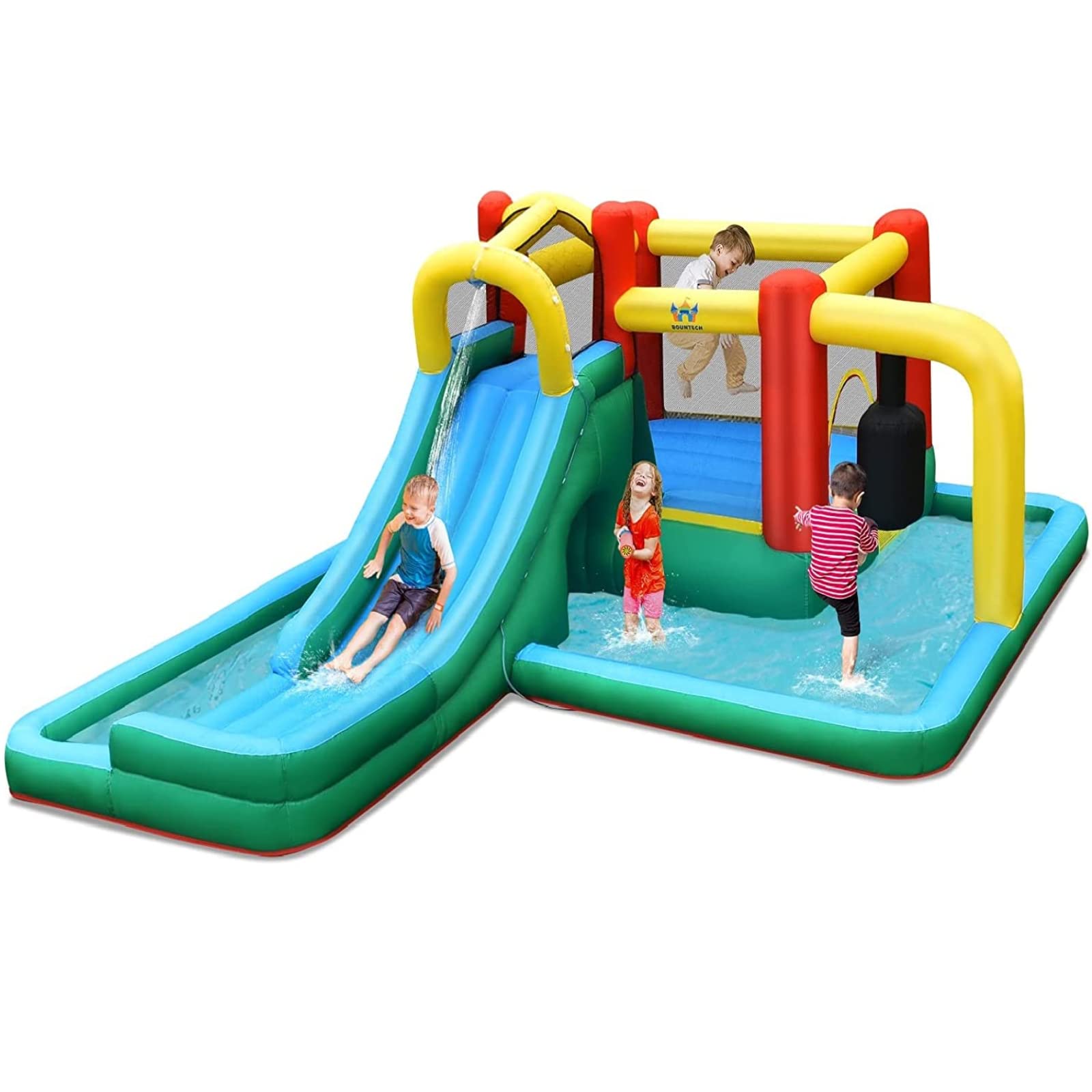 **BOUNTECH Inflatable Water Slide for Kids - Outdoor Bounce House with Hide & Seek Cave, Splash Pool - Wet & Dry Combo for Backyard Parties, Summer Fun, Birthday Gifts - Perfect for Big Kids & Family Gatherings**