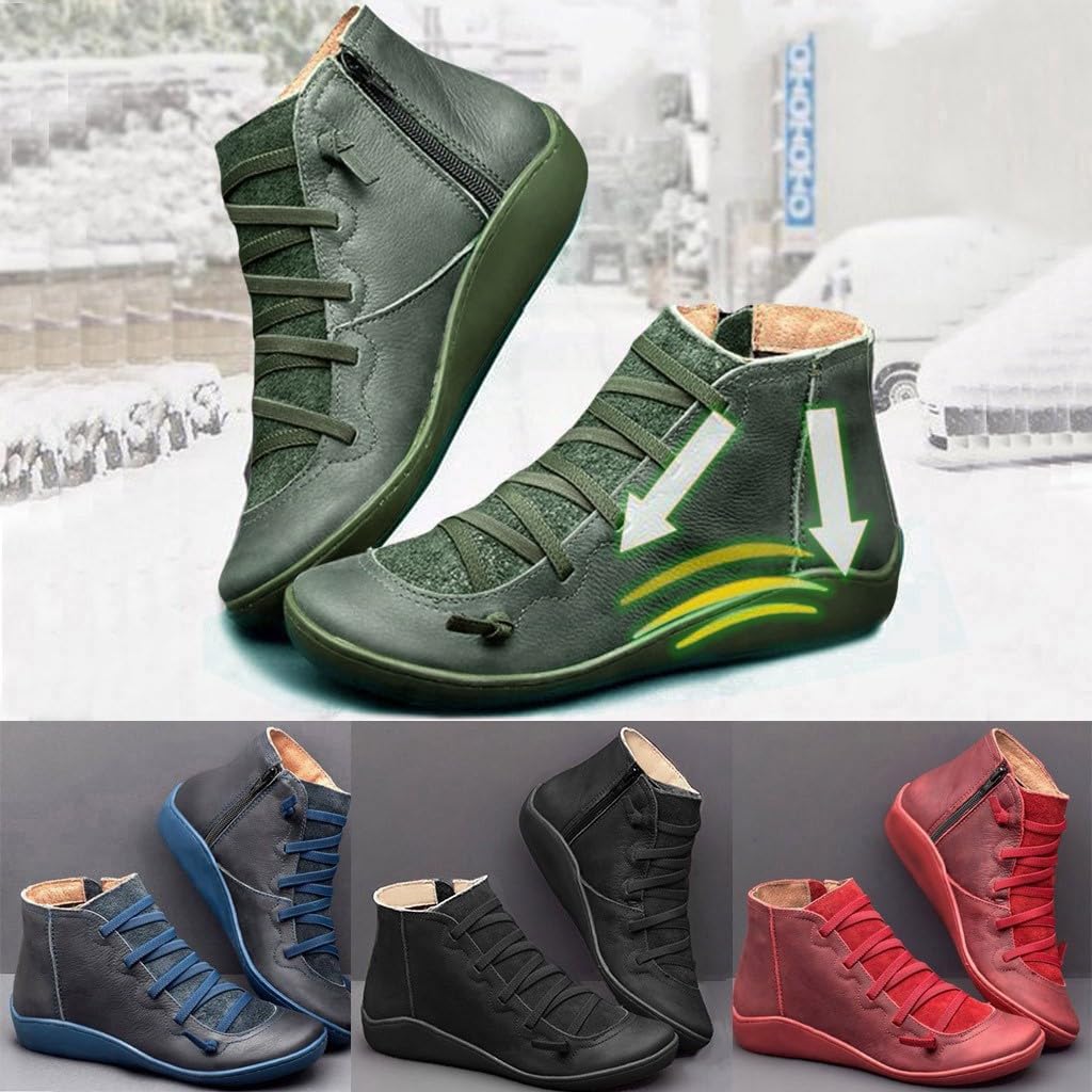 **Women's Wide Width Comfort Boots with Orthopedic Arch Support - Lightweight Lace-Up & Side Zipper Ankle Boots for Walking, Work, Hiking & Travel - Perfect for Winter & Fall Outdoor Activities**
