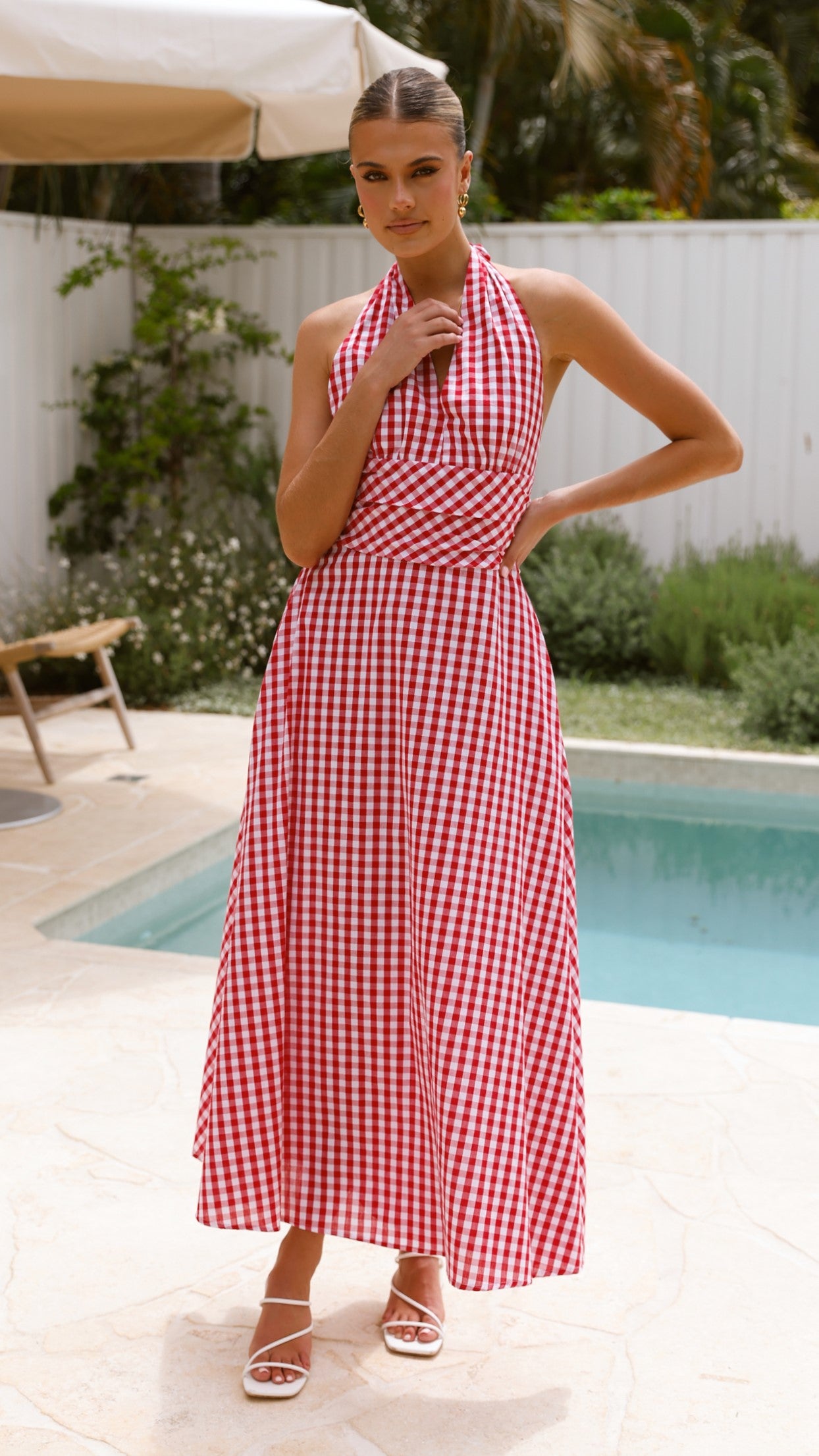 Brydie Halter Maxi Dress - Red Gingham Print Flowy Summer Dress for Women | Beach Cover Up, Vacation Outfit, Boho Chic Fashion