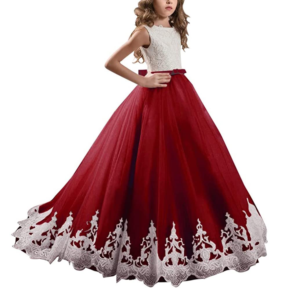 Long Lace Sequin Flower Girl Dress - Elegant Pageant Birthday Communion Dresses for Wedding - Perfect for Flower Girls, Pageants, First Communion & Special Occasions