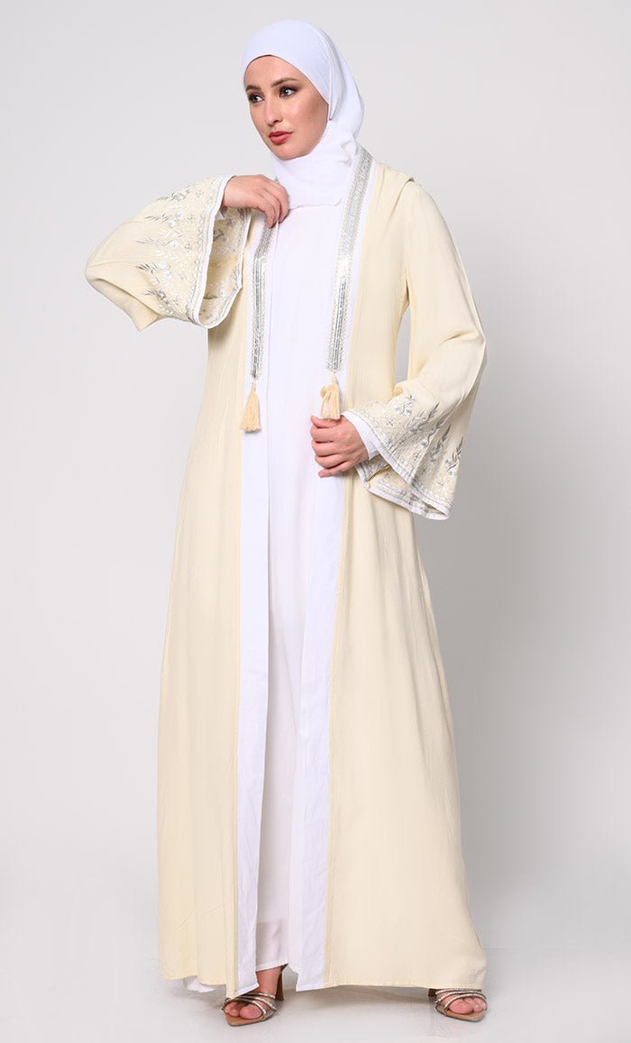 Elegant Women's 2-Piece Embroidered Cream Shrug & Inner Set - Perfect for Weddings, Parties & Special Occasions
