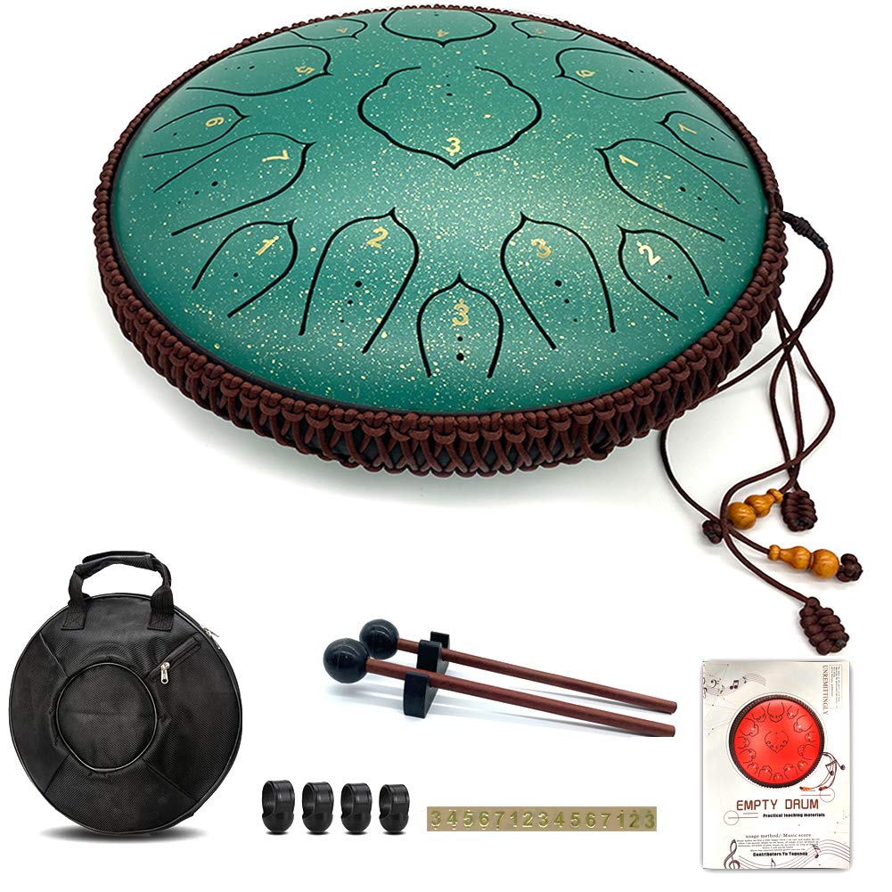 15 Note 14 Inch Steel Tongue Drum - Hand Pan Drum Instrument in D Major with Music Book, Mallets & Carry Bag - Perfect for Meditation, Yoga, Music Therapy & Relaxation