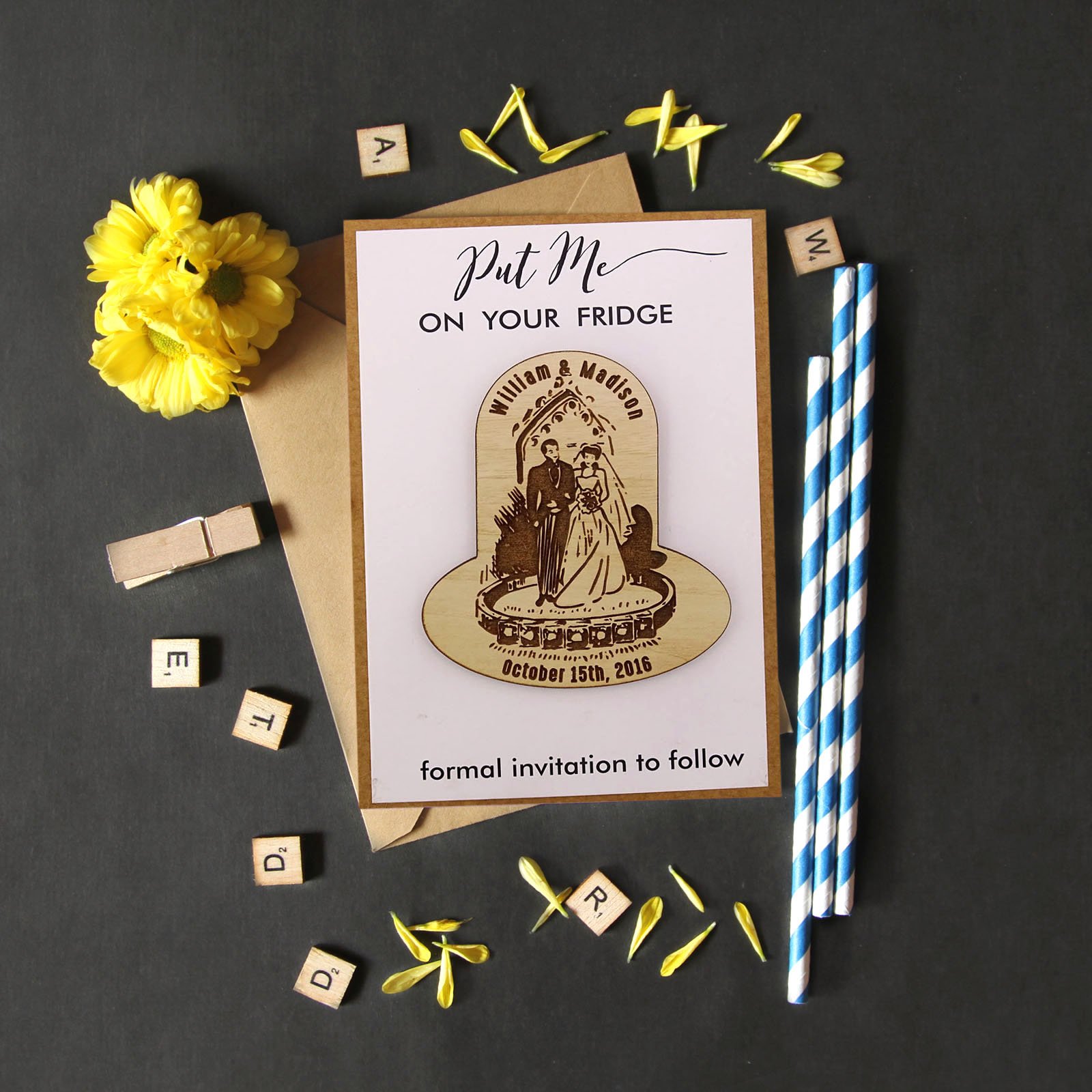 Custom Engraved Rustic Wedding Save The Date Wooden Magnets - 40 Pack Personalized Gift for Bridal Party & Guests - Perfect for Wedding Invitations, Save the Date Cards, and Fridge Decor