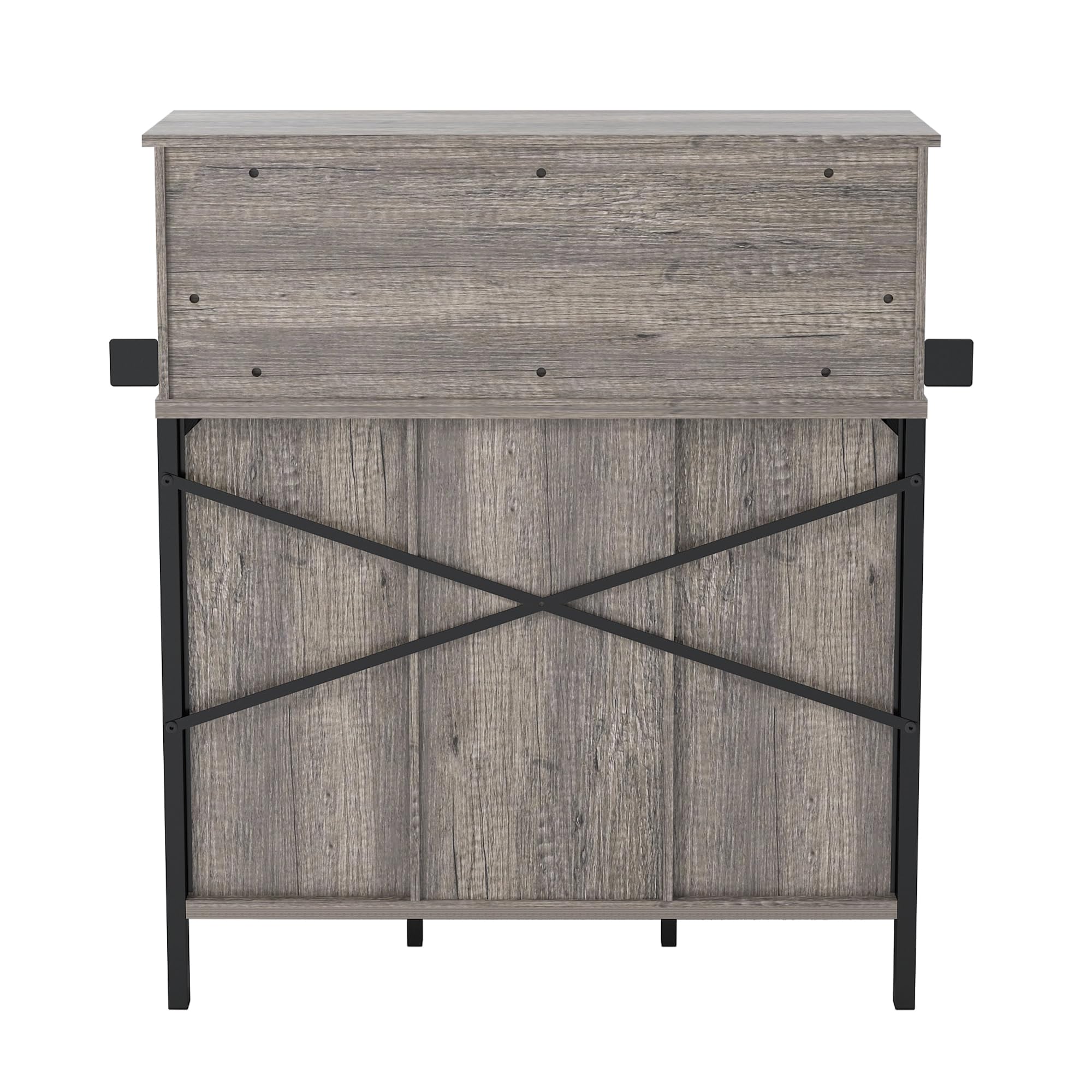 QNICE Farmhouse Coffee & Wine Bar Cabinet with Sliding Barn Door - Rustic Oak Buffet Storage with Wine Rack, Glass Holder & LED Lighting for Kitchen, Living Room, Dining Room - Perfect for Entertaining Guests & Home Decor