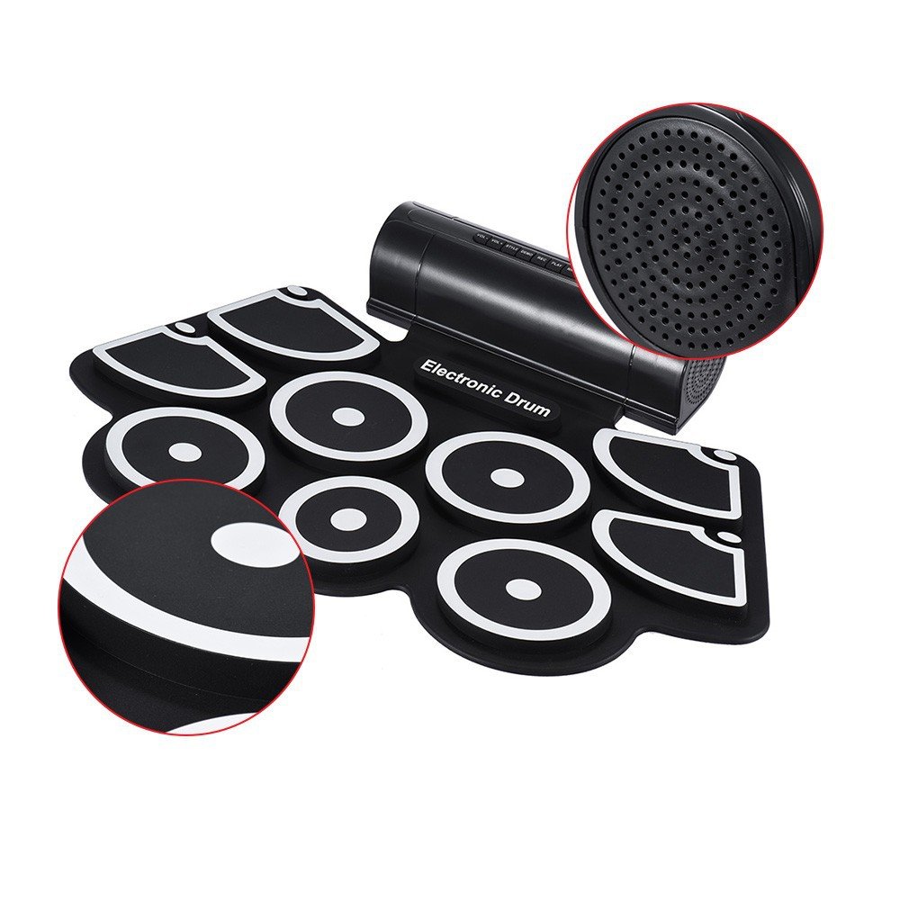 **Thick Silicone Hand Roll Drums - USB Electronic Drum Kit with Built-in Speaker & Battery, Drum Sticks & Foot Pedals - Perfect for Jazz, Practice, Kids & Beginners (Ideal for Home, Studio & Live Performances)**