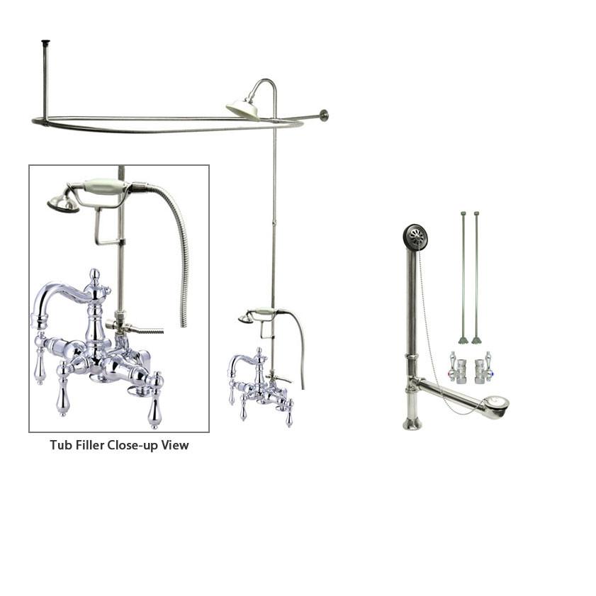 Vintage Chrome Clawfoot Tub Shower Faucet Kit with Enclosure & Adjustable Curtain Rod - 1014T1CTS - Perfect for Bathroom Remodeling & Antique Style Decor