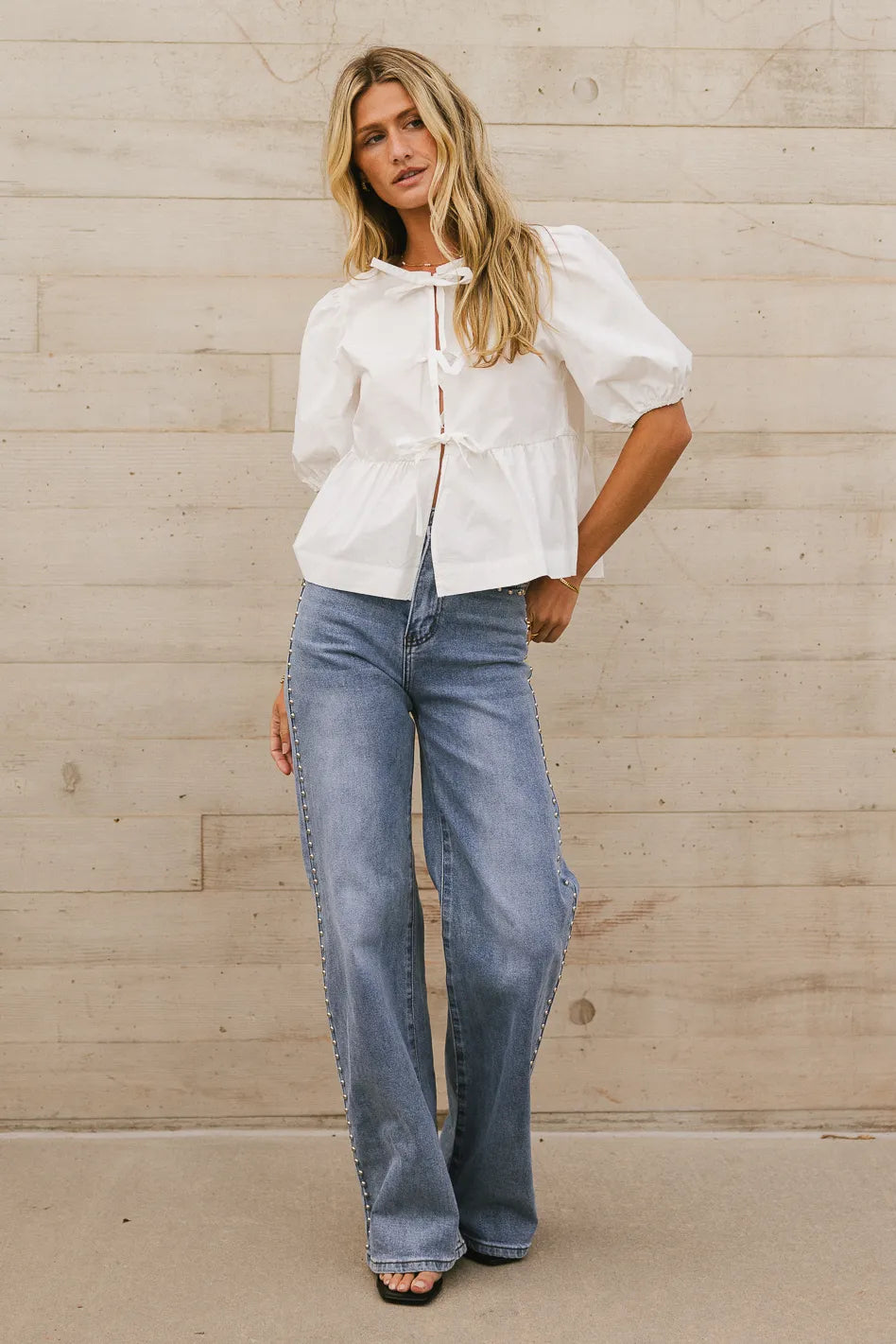 Natalia Peplum Tie Blouse in White | Elegant Women's Fashion Top for Work & Date Night | FINAL SALE
