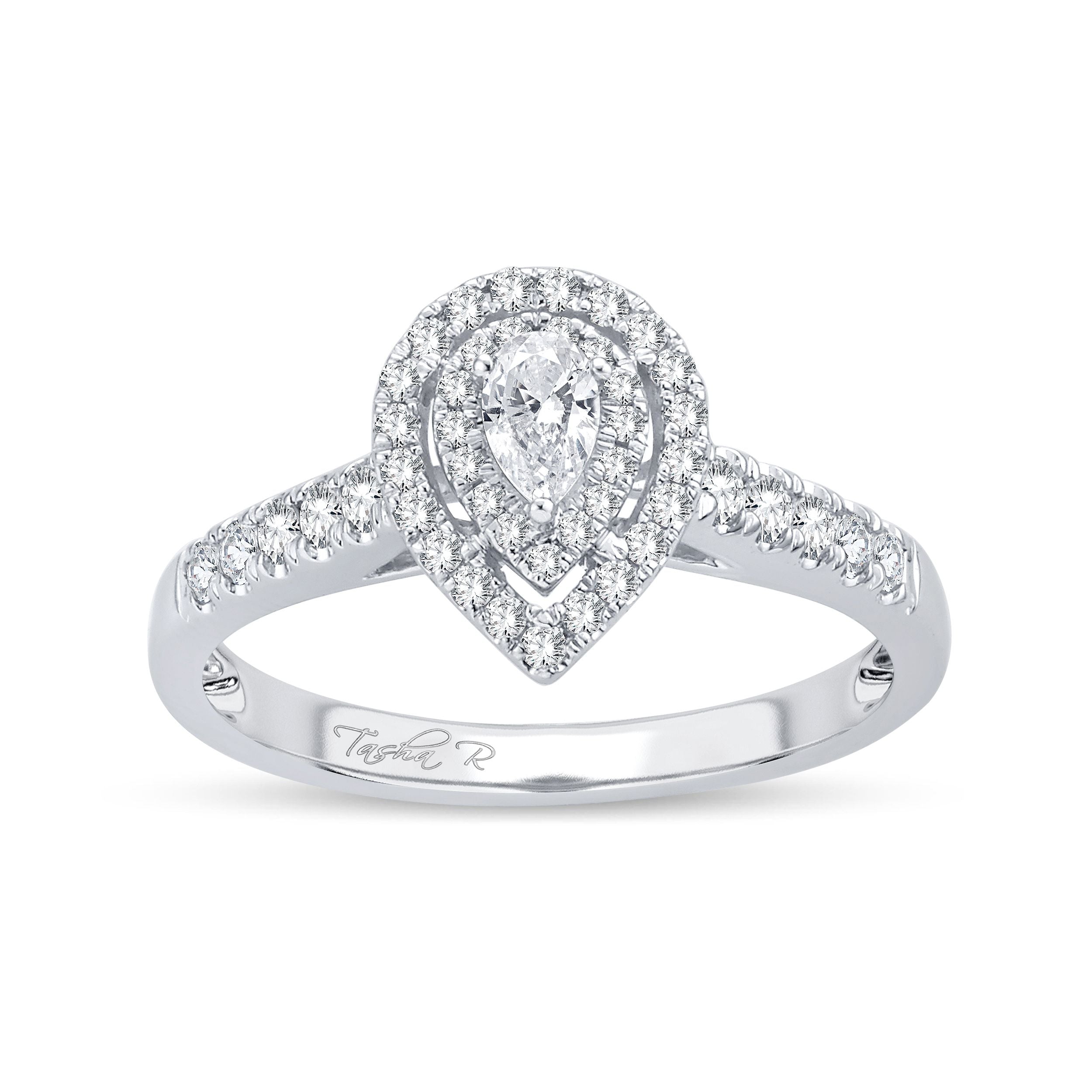14K White Gold 0.51CTW Pear Double Halo Diamond Engagement Ring for Women - Perfect Wedding Proposal, Anniversary Gift & Bridal Jewelry
