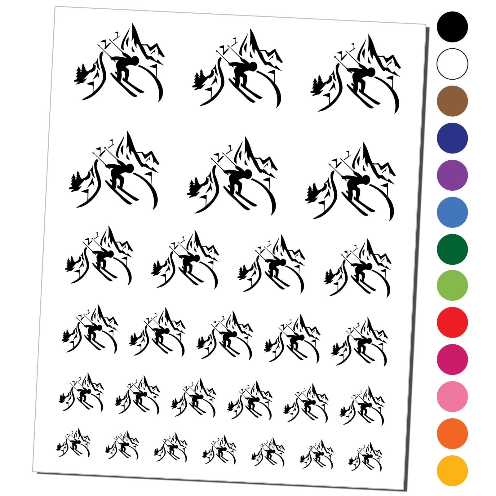 Waterproof Fake Skiing Temporary Tattoos - Black Mountain Slope Skier Body Art Stickers (1 Sheet) | Perfect for Ski Enthusiasts, Winter Sports Events & Costume Parties
