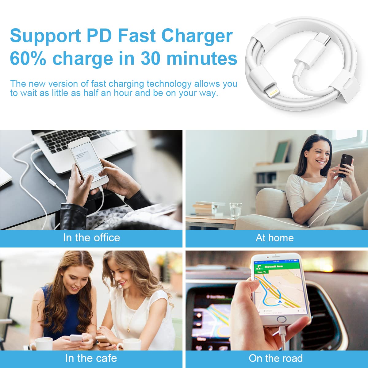 10FT iPhone Charger - Fast Charging Cable with 20W USB C Power Adapter for iPhone 14/13/12/11/Xs Max/XR - Durable Long Cord for Home, Office & Travel