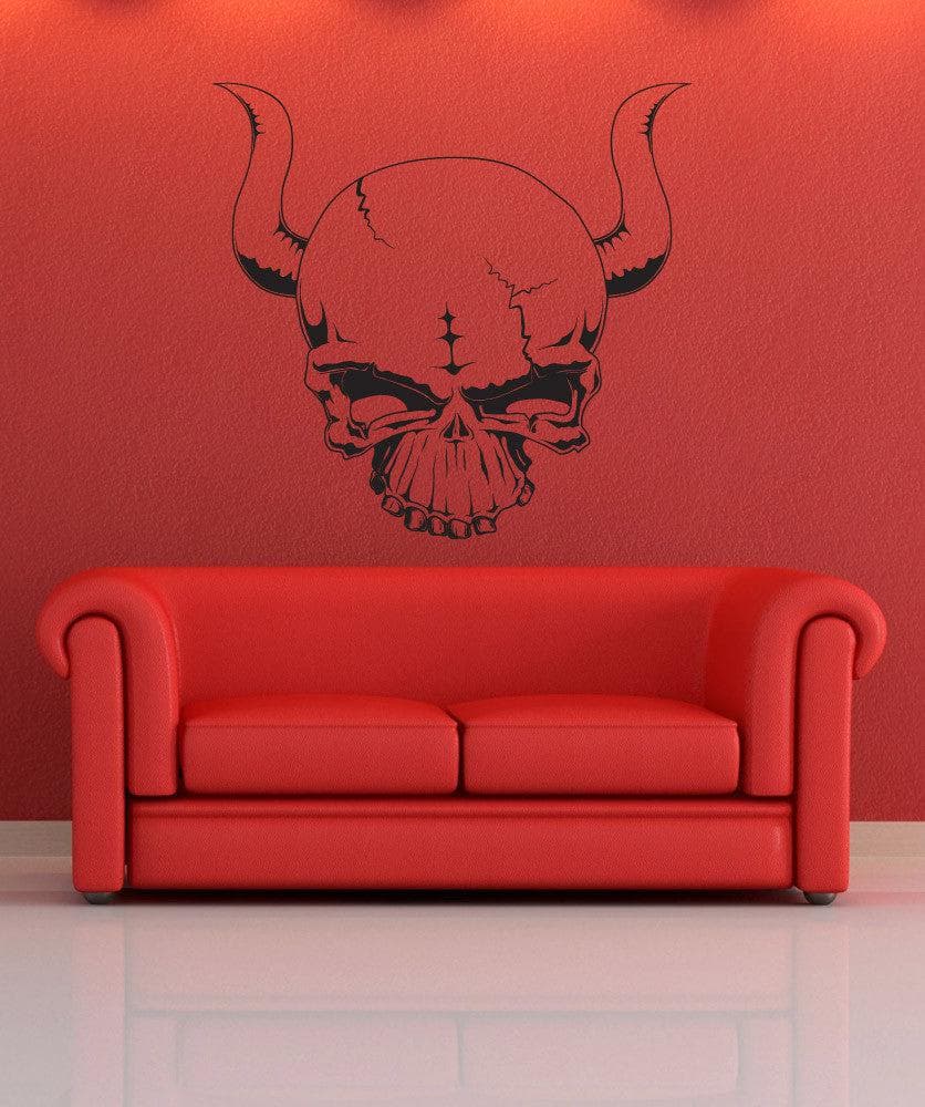 Gothic Demon Skull Vinyl Wall Decal Sticker #1255 - Perfect for Halloween Decor, Horror Room, and Gothic Home Decor