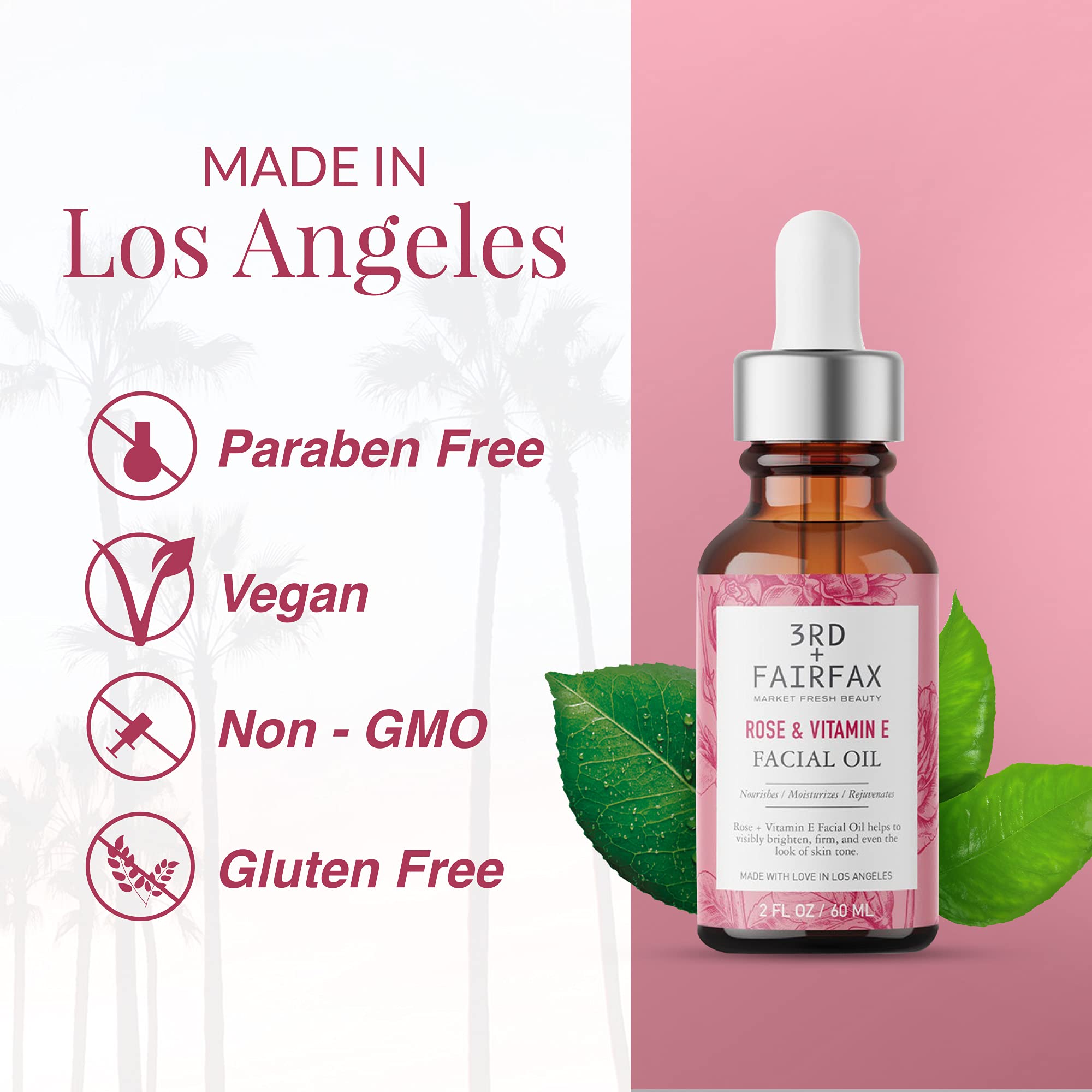 Rose & Vitamin E Facial Oil - 2oz | Hydrating & Anti-Aging Face Oil for Dry Skin | Perfect for Night Routine & Glowing Skin Care