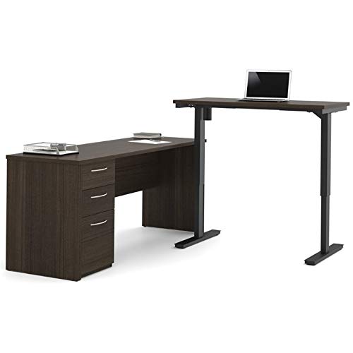 Atlin Designs Height Adjustable L-Shaped Computer Desk - Chocolate Finish, Ergonomic Home Office Desk with Electric Lift Mechanism | Perfect for Gaming, Remote Work & Small Space Workstations