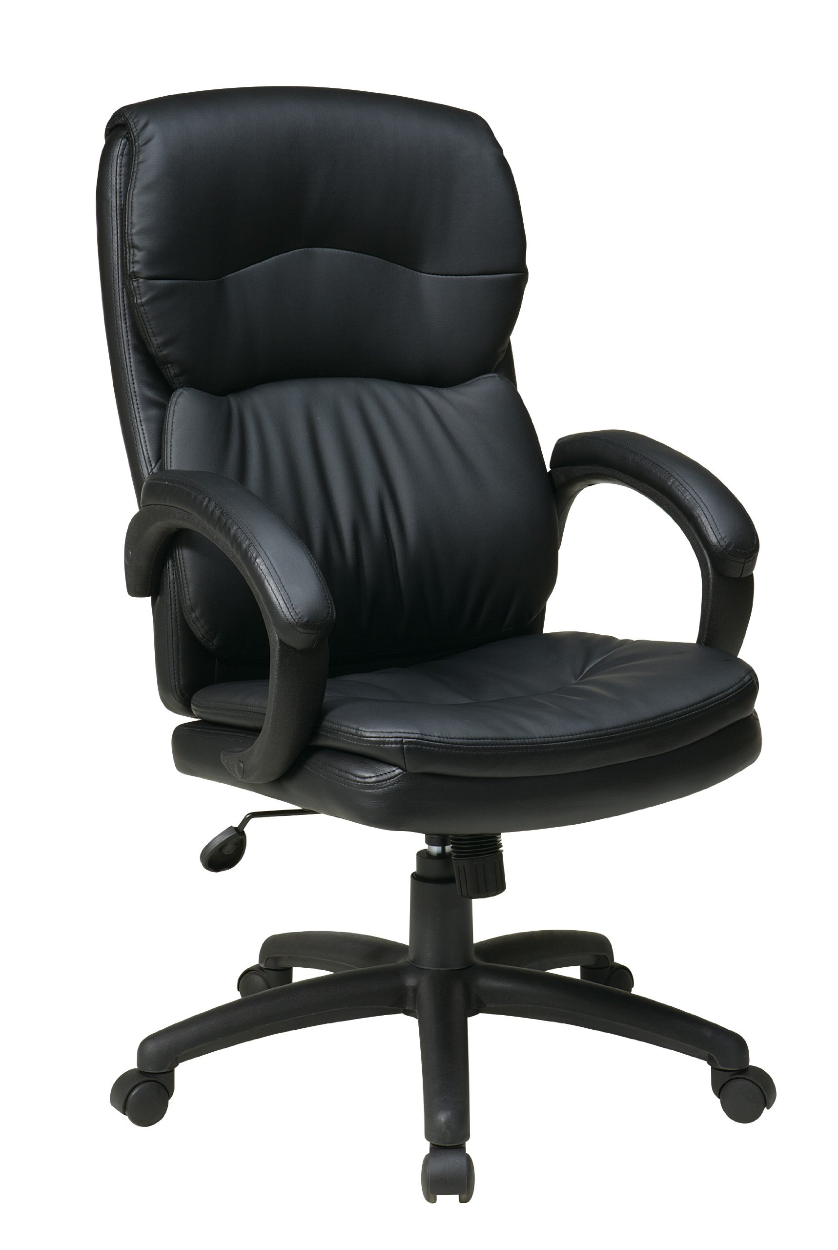 Office Star EC Series Executive Bonded Leather High Back Adjustable Office Chair with Thick Padded Contour Seat & Armrests - Black | Ergonomic Desk Chair for Home Office, Gaming & Workspace Comfort