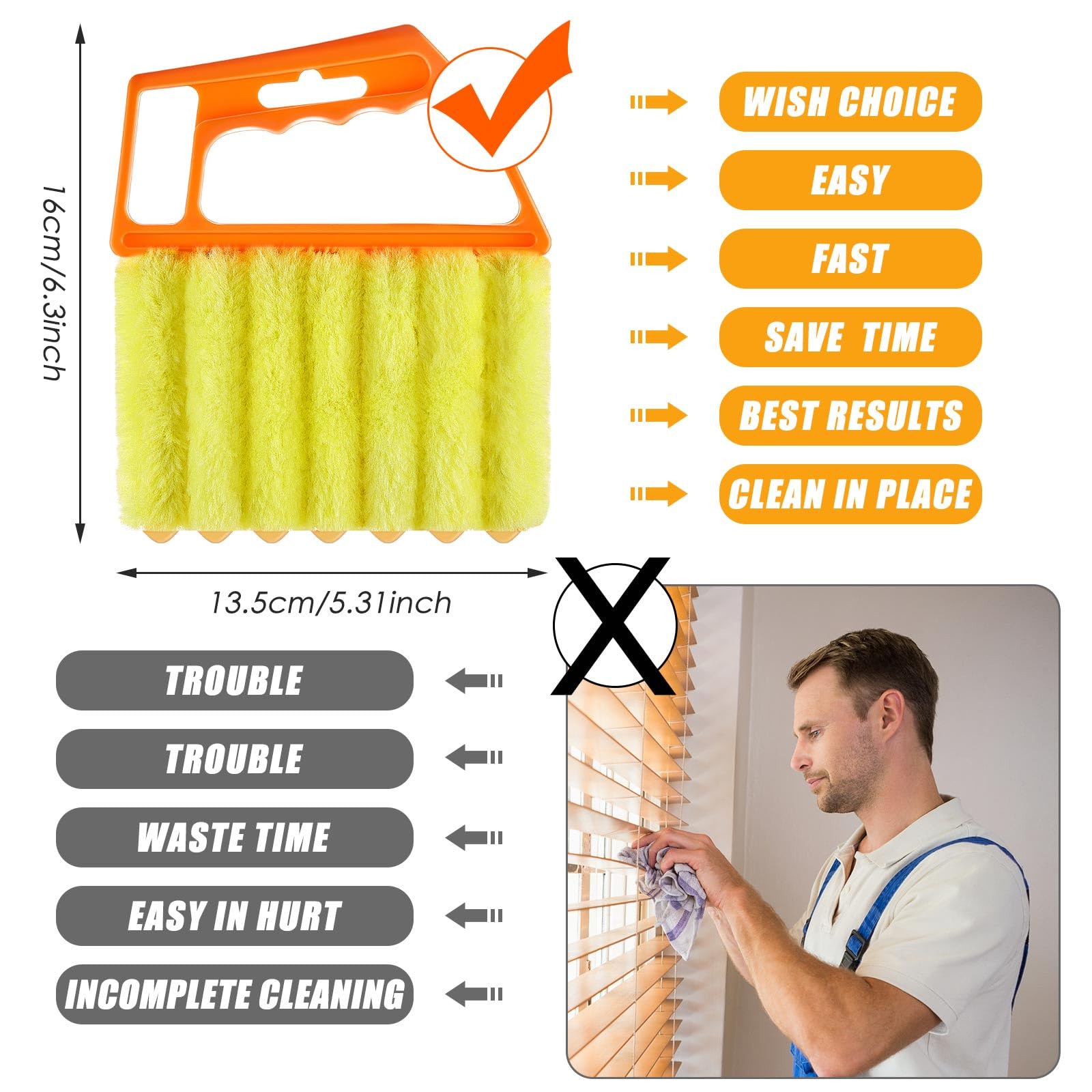 Maxdot 12-Pack Microfiber Blind Cleaner Duster Set - 7-Finger Dusting Tool for Wood Blinds, Window Slats & Air Conditioner Vents - Washable Reusable Mini Brush for Dust, Dirt & Pet Hair Removal - Perfect for Home, Office & RV Cleaning