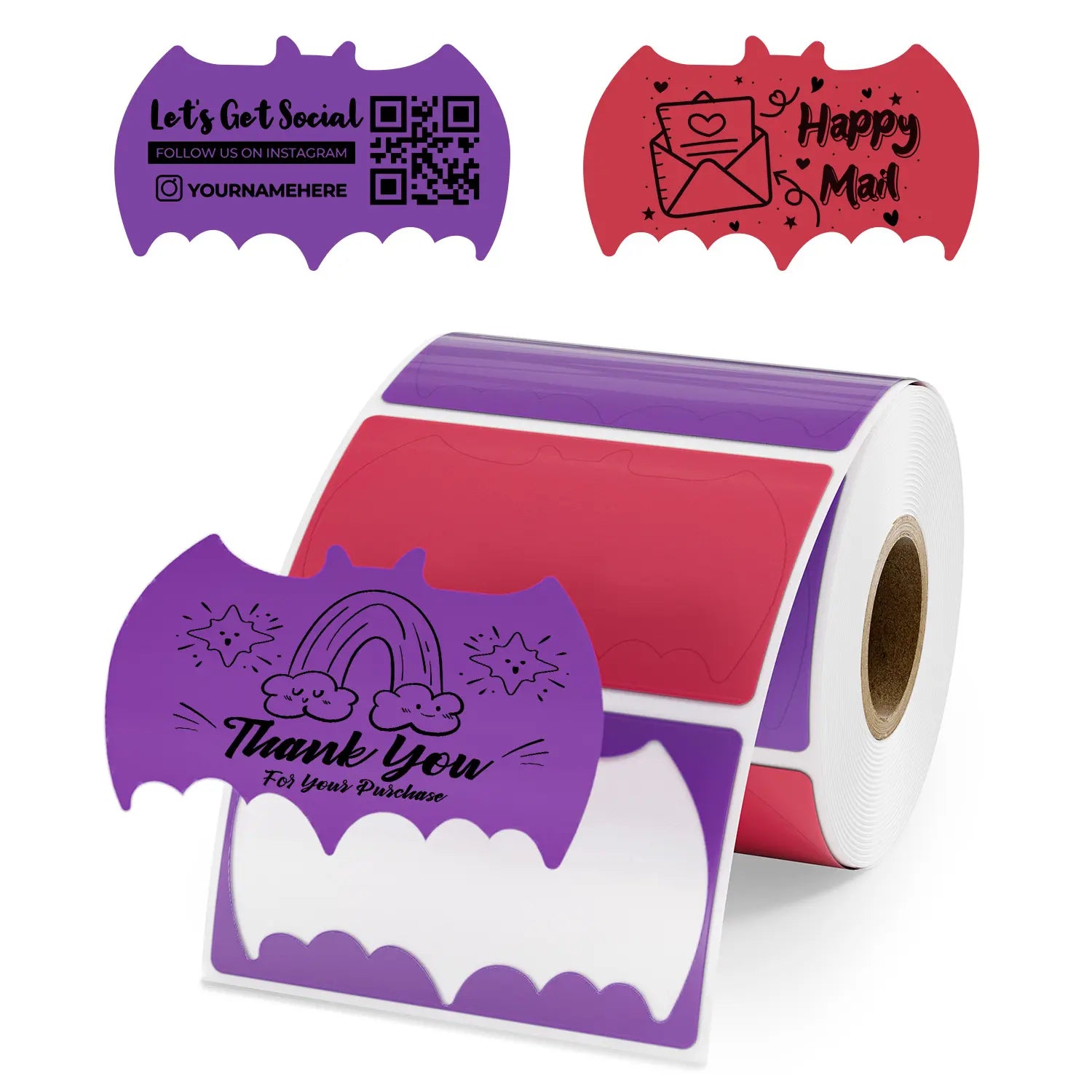 Bat Shaped Thermal Labels for Shipping & Packaging - Perfect for Halloween Parties, DIY Crafts & Gift Wrapping