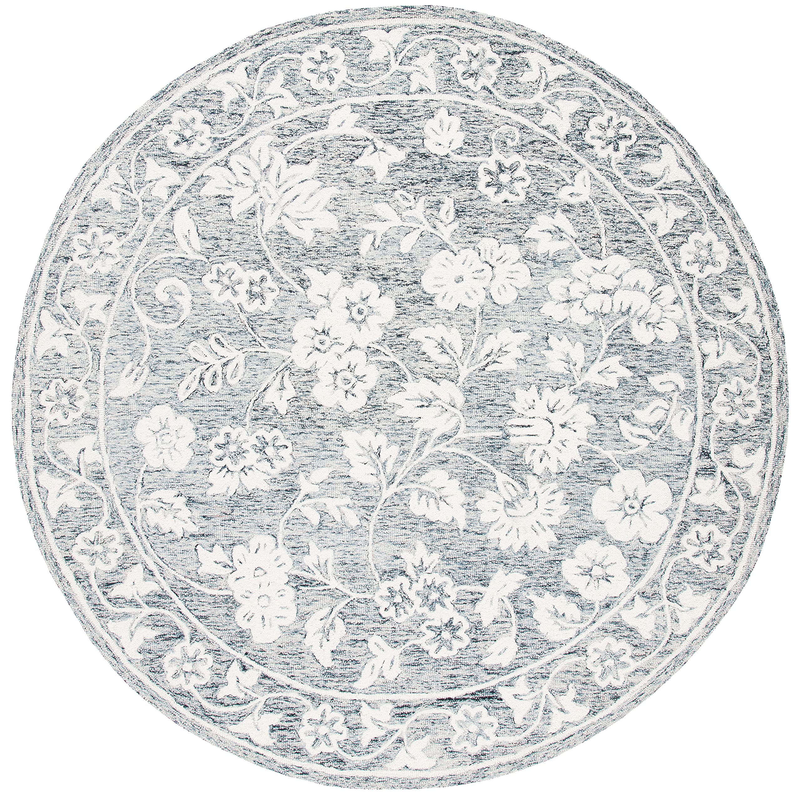 SAFAVIEH Capri Collection 7' Round Blue & Ivory Handmade Premium Wool Area Rug - Perfect for Living Room, Bedroom, or Office Decor