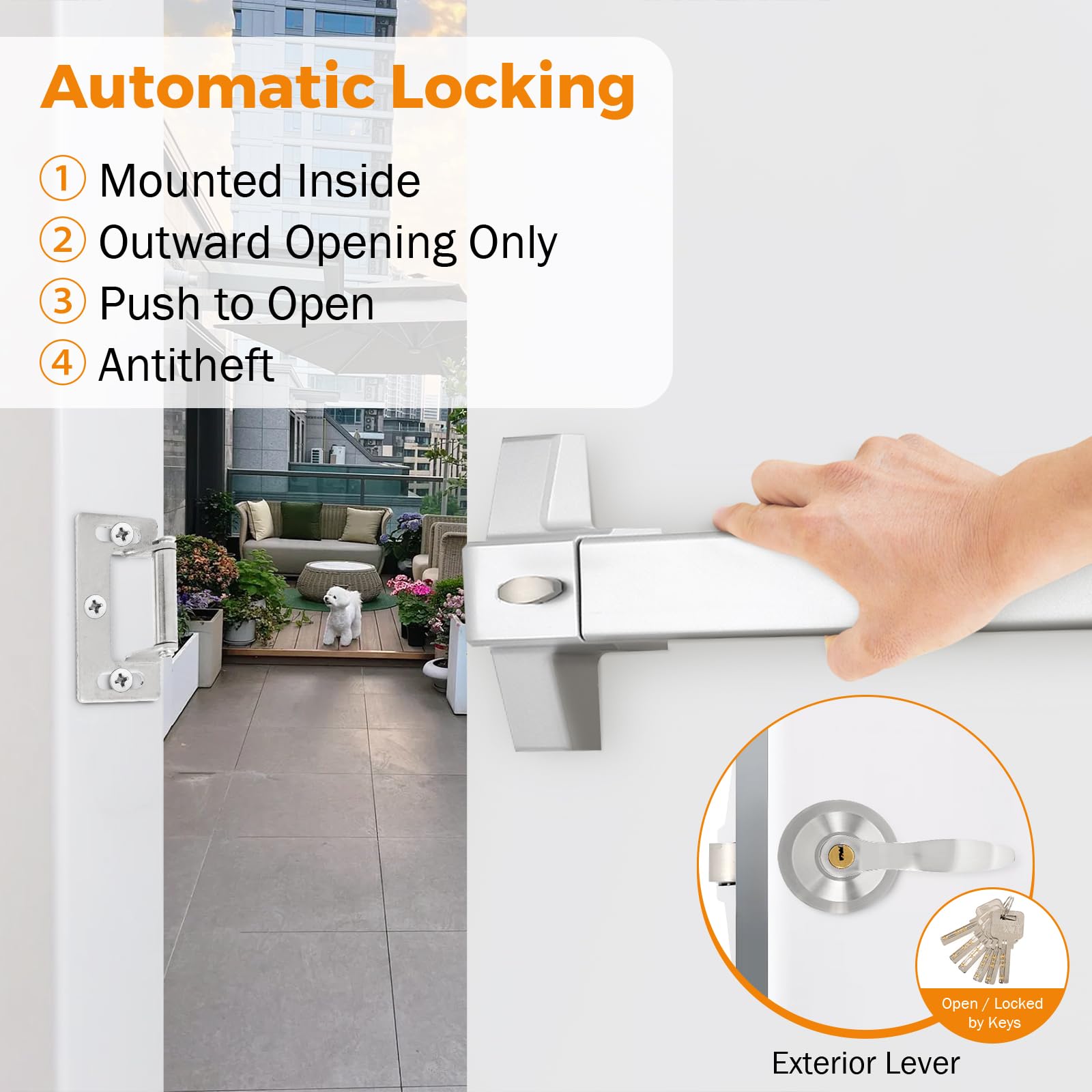 BEAMNOVA Commercial Door Push Bar Panic Exit Device with Exterior Lever Lock, Key Roller, Strike Plate & End Cap - Universal Emergency Hardware for 27.5