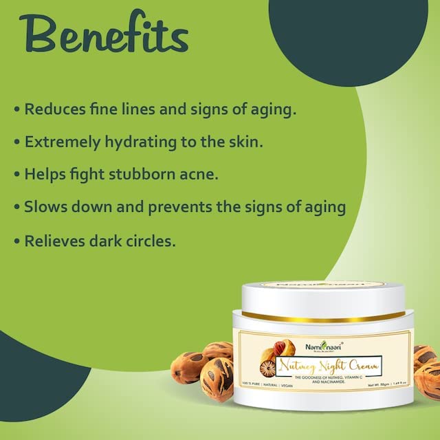 Naminaari Nutmeg Night Cream for Women - Dark Spot Remover, Anti-Aging & Hydrating Pigmentation Treatment with Saffron for Glowing Skin (50g) | Daily Moisturizer for Face Radiance & Even Skin Tone | Perfect for Nighttime Skincare Routine
