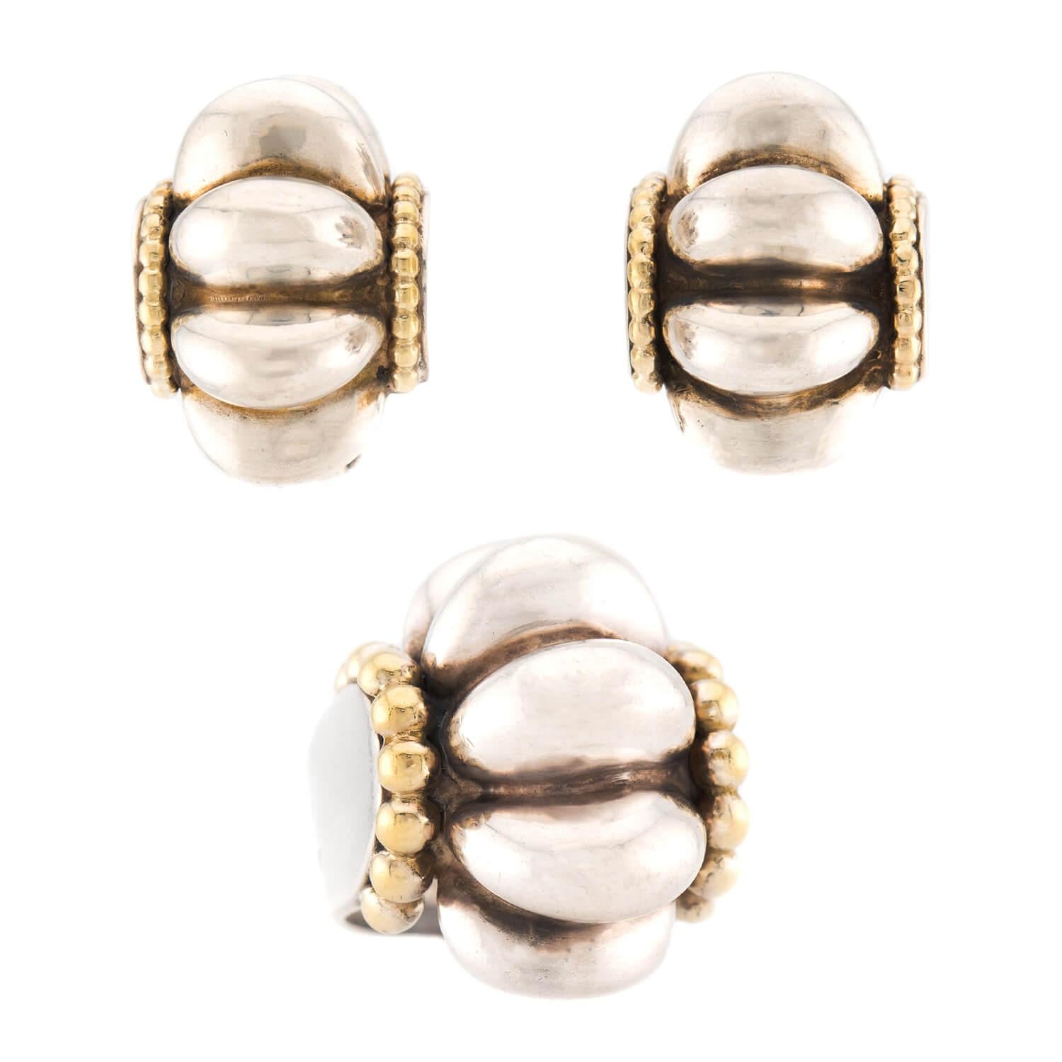 LAGOS Estate 18k Gold & Sterling Silver Bubble Ring and Earring Jewelry Set - Perfect for Weddings, Parties, and Special Occasions