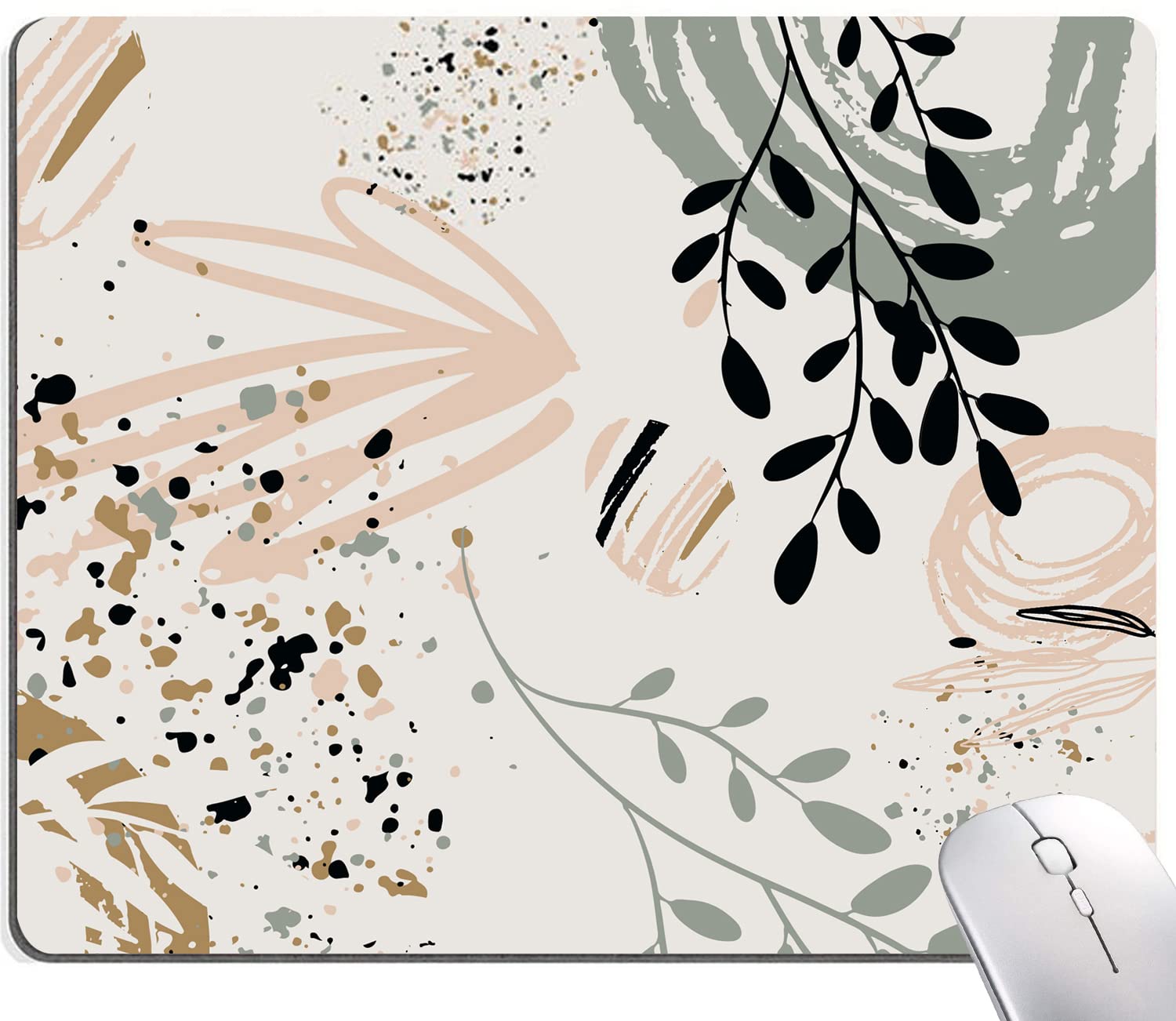 Abstract Art Mouse Pad - Waterproof Non-Slip Rubber Base Square Mouse Mat for Office & Laptop - Modern Boho Leaves Design - Perfect for Work, Gaming & Home Office Setup