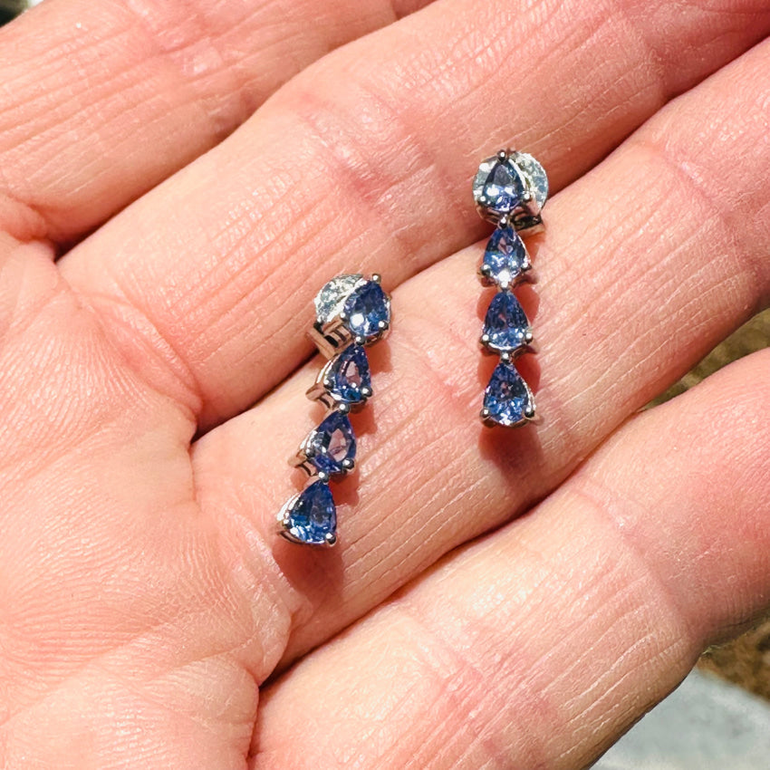 Exquisite Sterling Silver Tanzanite Stud Earrings for Women – Perfect for Weddings, Parties & Everyday Elegance