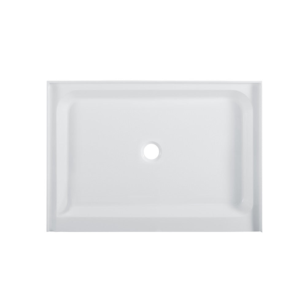 Voltaire 48 x 36 Inch Acrylic White Shower Base with Single Threshold and Center Drain - Perfect for Modern Bathroom Renovations and Spa-Like Shower Experience